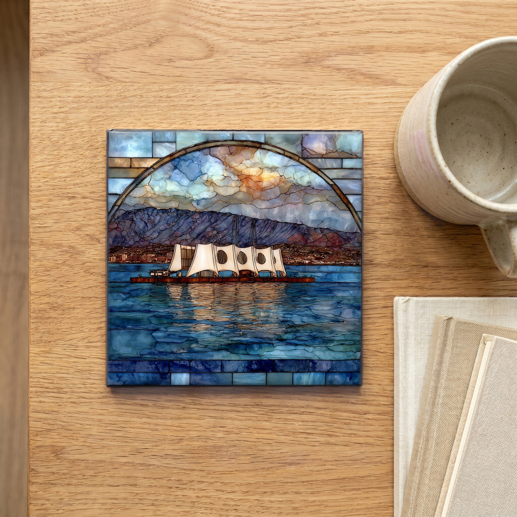 USS Arizona Memorial Oahu Ceramic Art Tile — scale