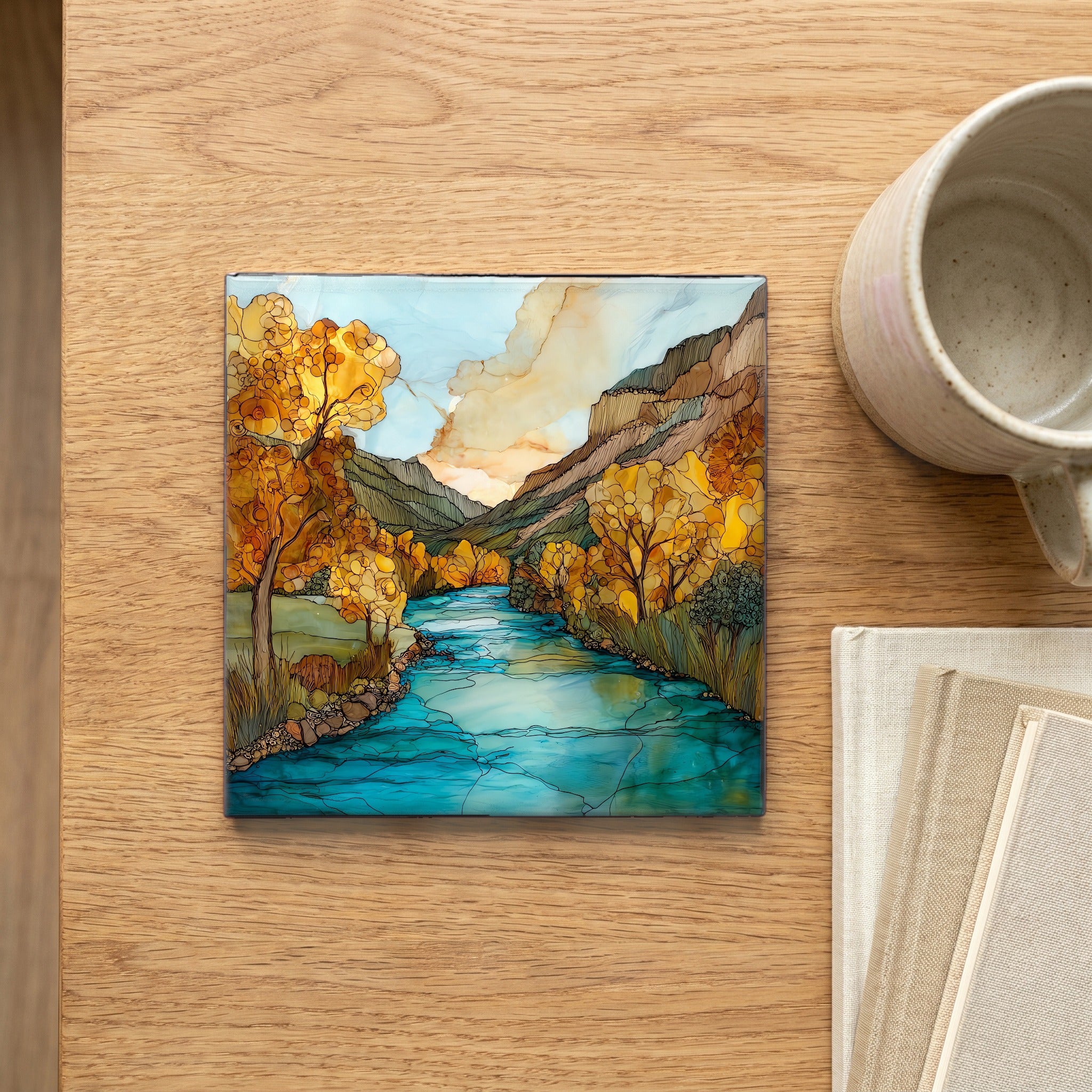 Animas River through Durango San Juans Ceramic Art Tile — scale