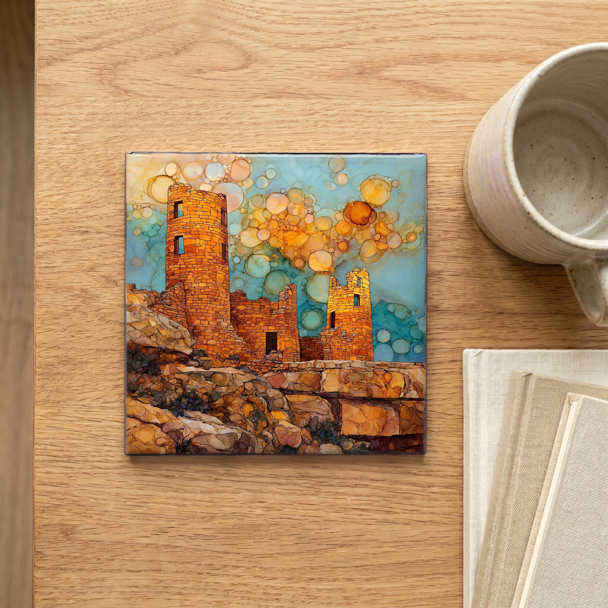 Hovenweep Holly Group Four Corners Ceramic Art Tile — scale