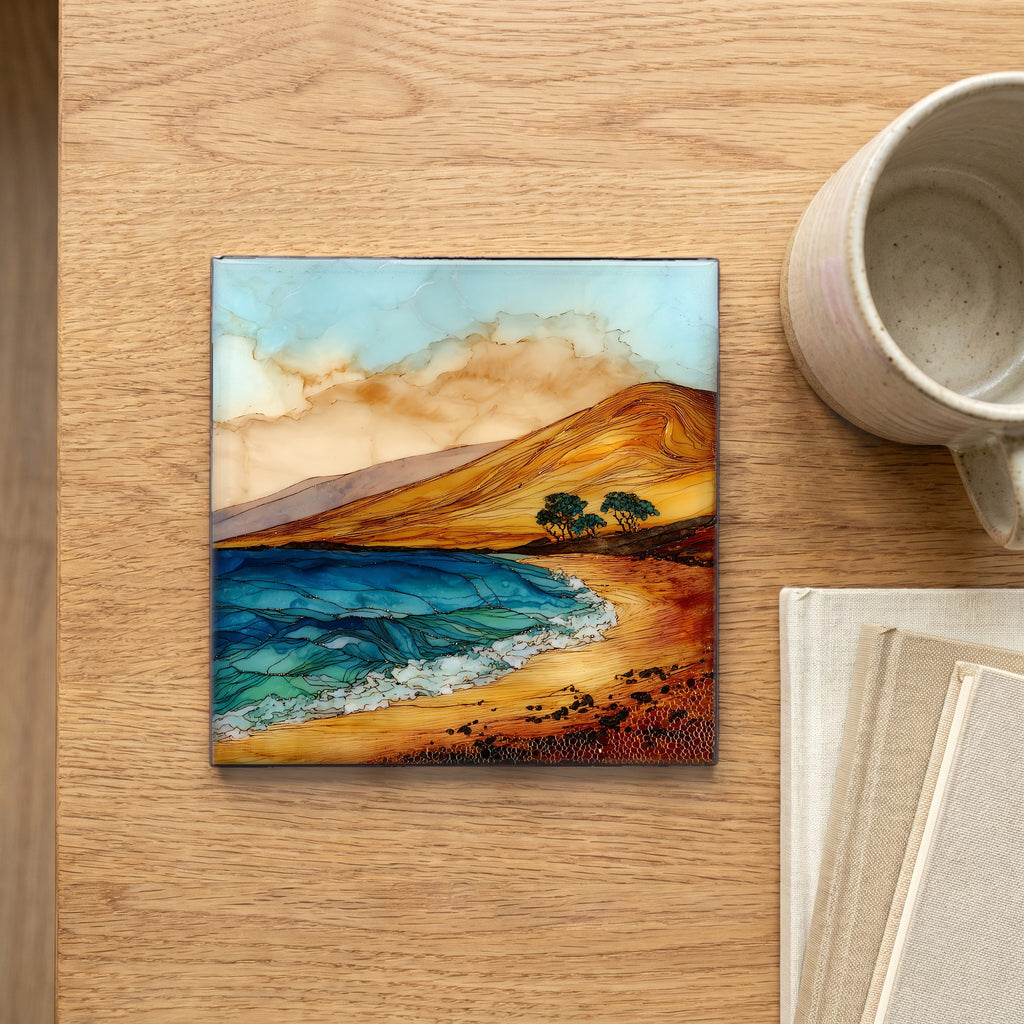 Big Beach Makena Maui Ceramic Art Tile — scale