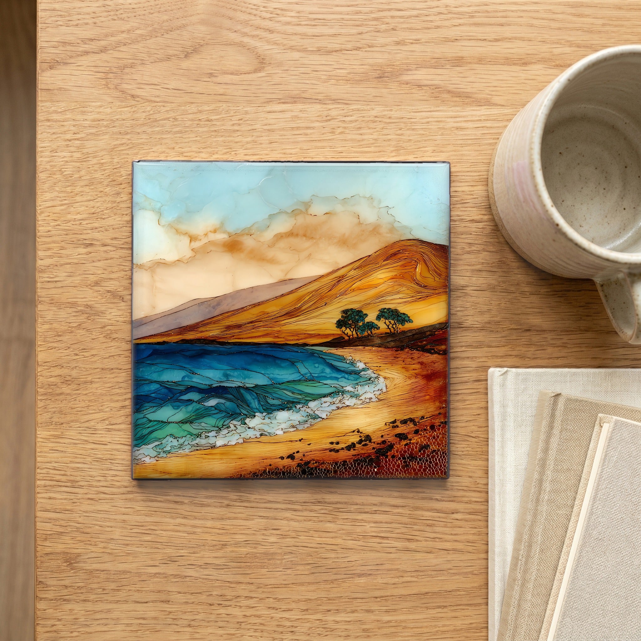Big Beach Makena Maui Ceramic Art Tile — scale
