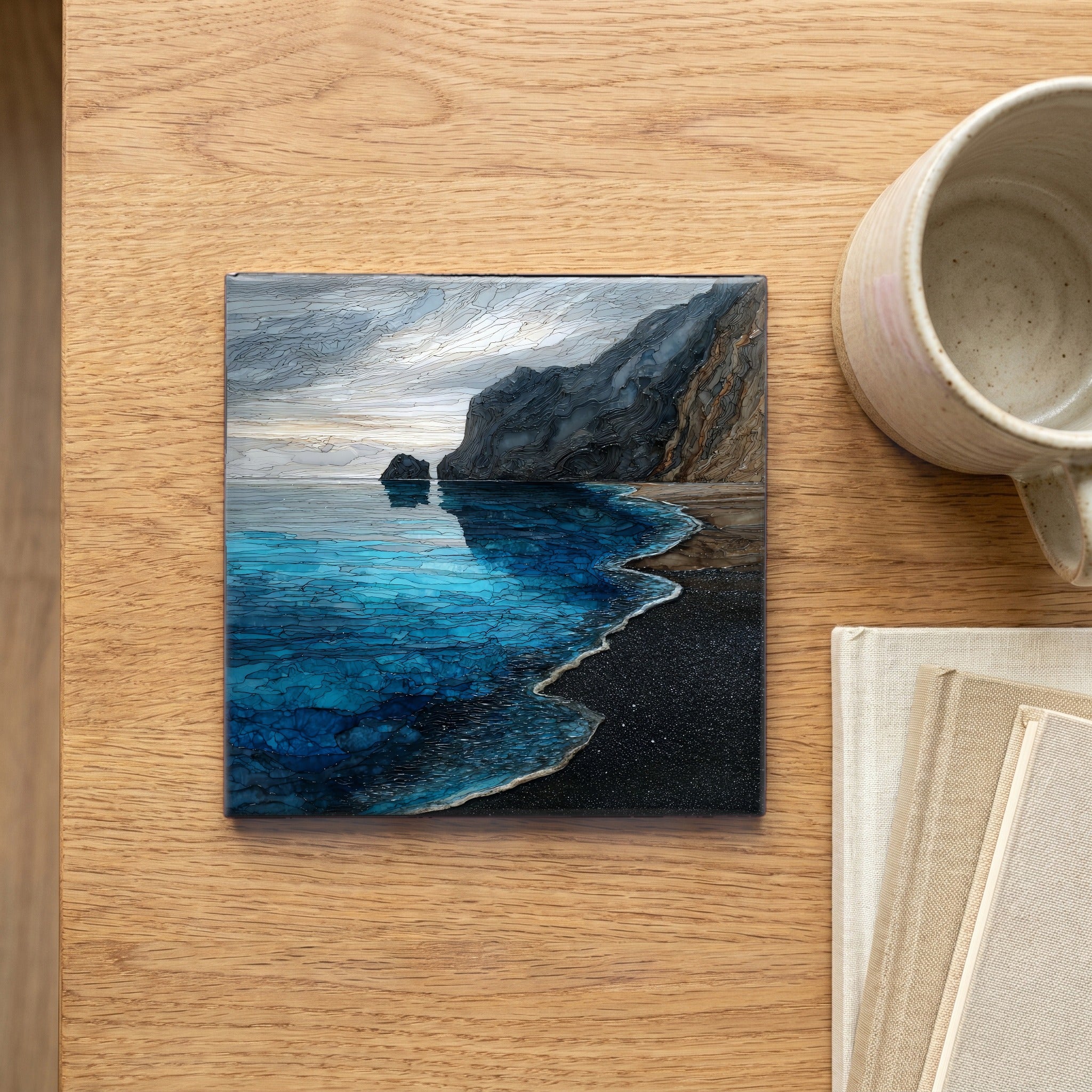 Perissa black-sand beach — scale