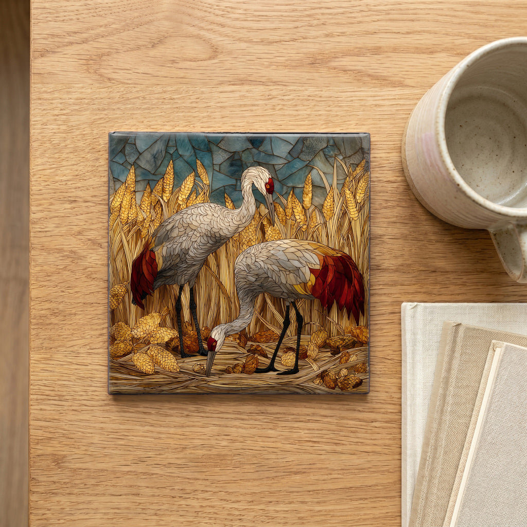 sandhill cranes feeding in — scale