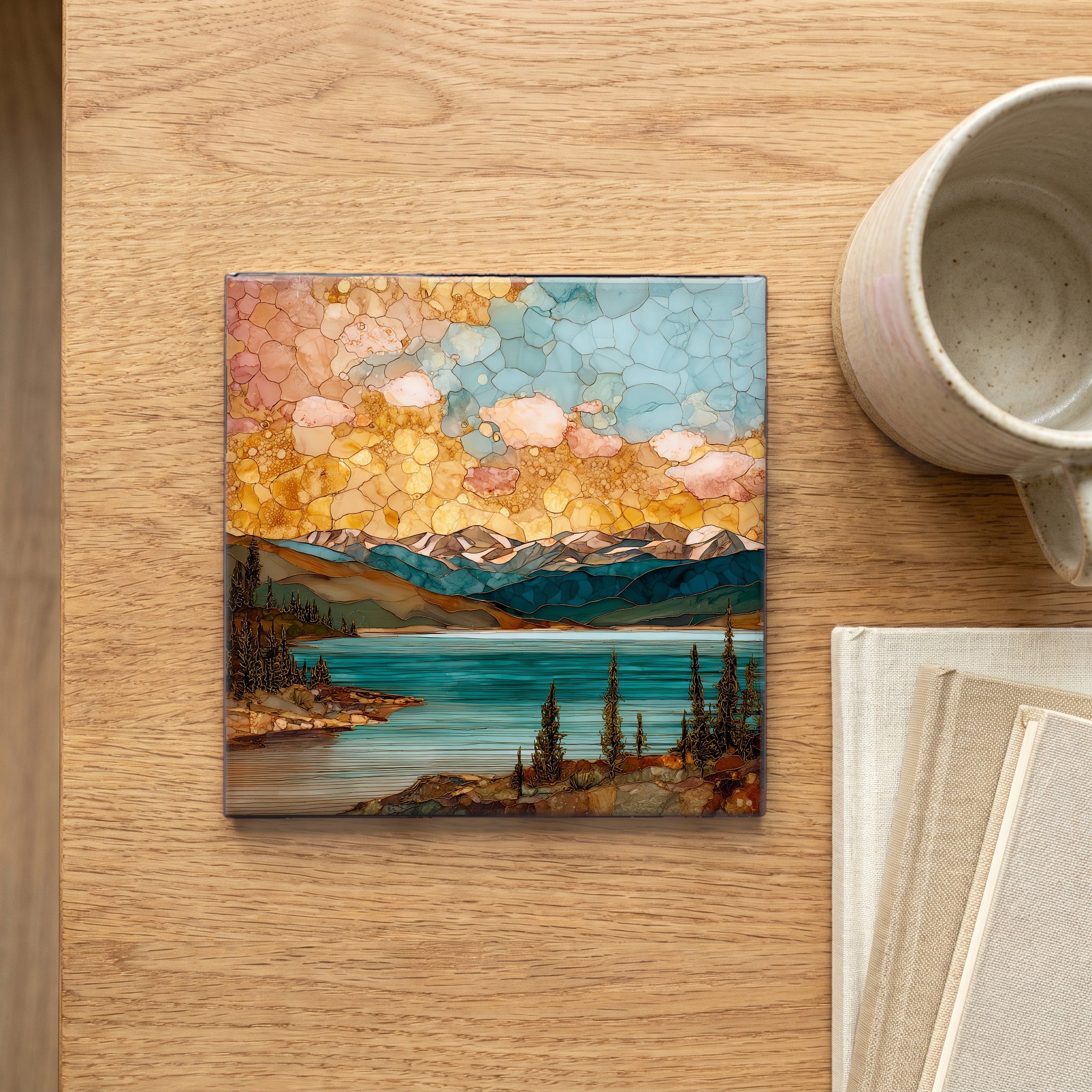 Lake Granby Indian Peaks Front Range Ceramic Art Tile — scale