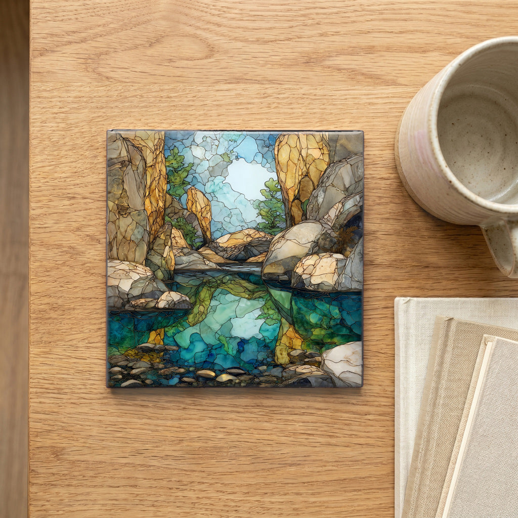 Sylvan Lake granite-cradled mirror — scale