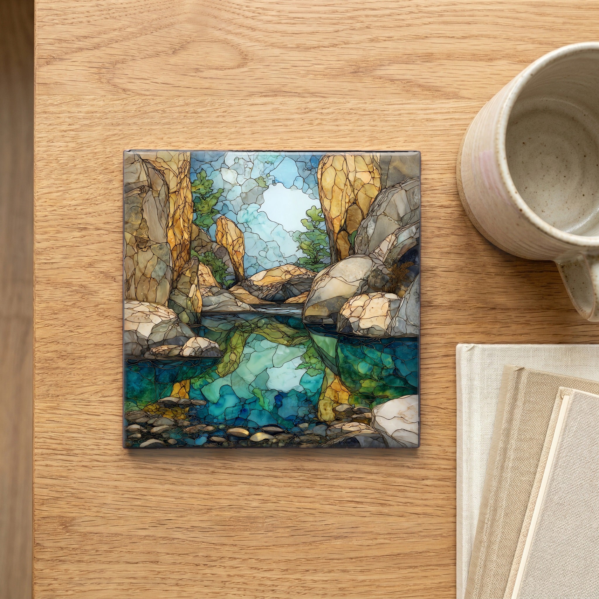 Sylvan Lake granite-cradled mirror — scale