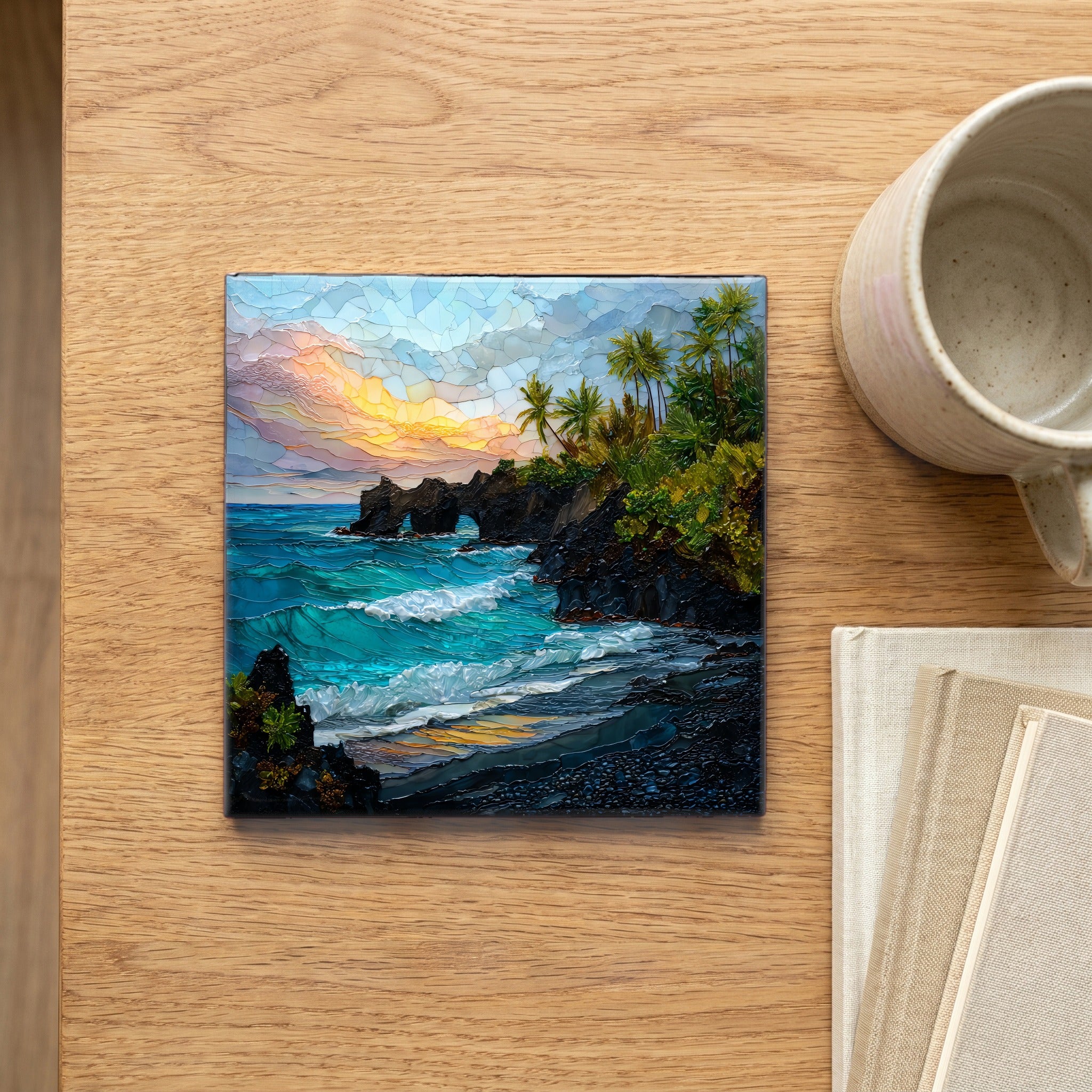 Waianapanapa Black Sand Maui Ceramic Art Tile — scale