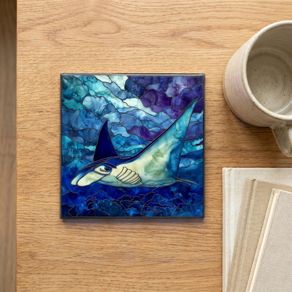 Manta Ray Kona Big Island Ceramic Art Tile — scale