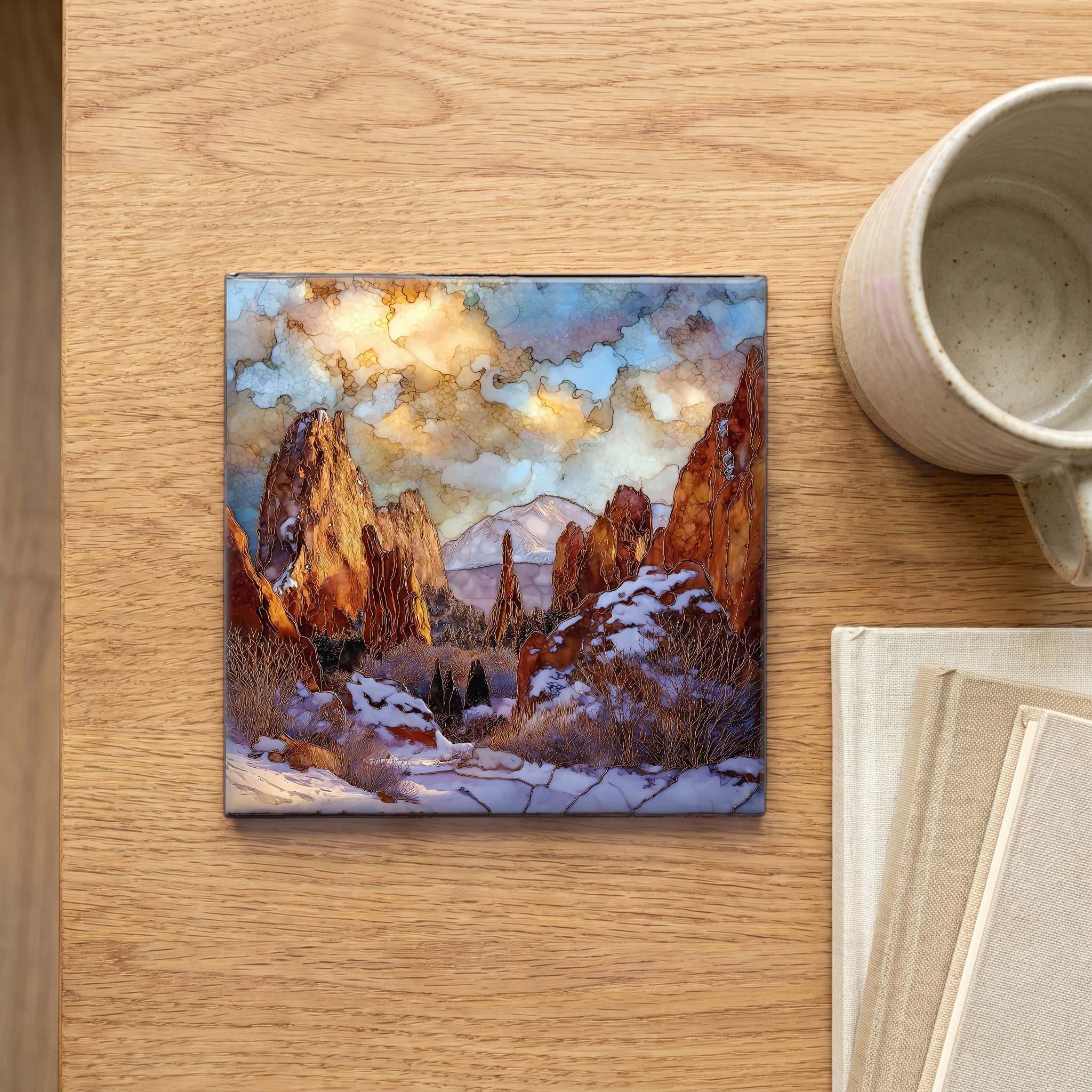 Snow on Garden of the Gods Front Range Ceramic Art Tile — scale