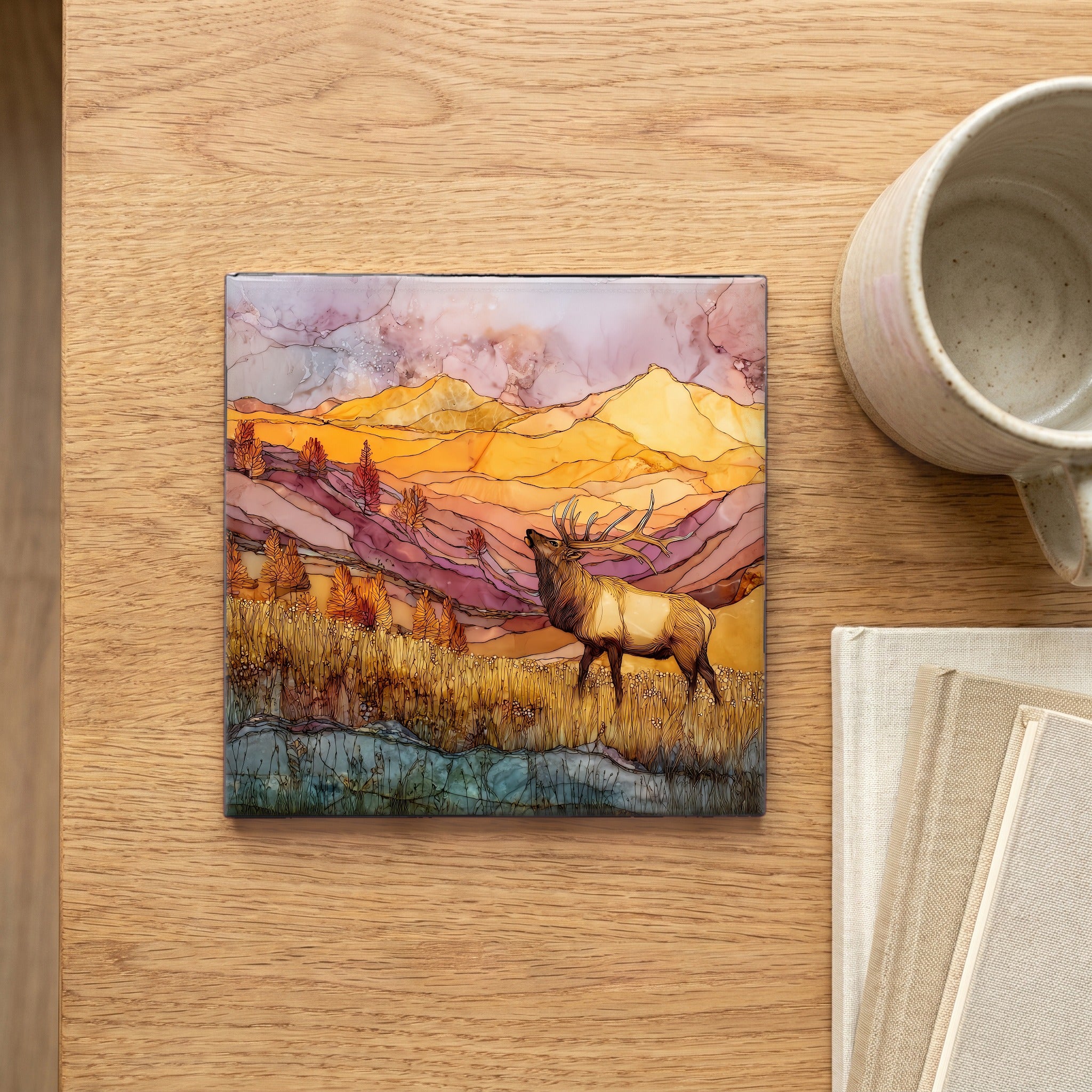 Elk bugling at Estes Front Range Ceramic Art Tile — scale