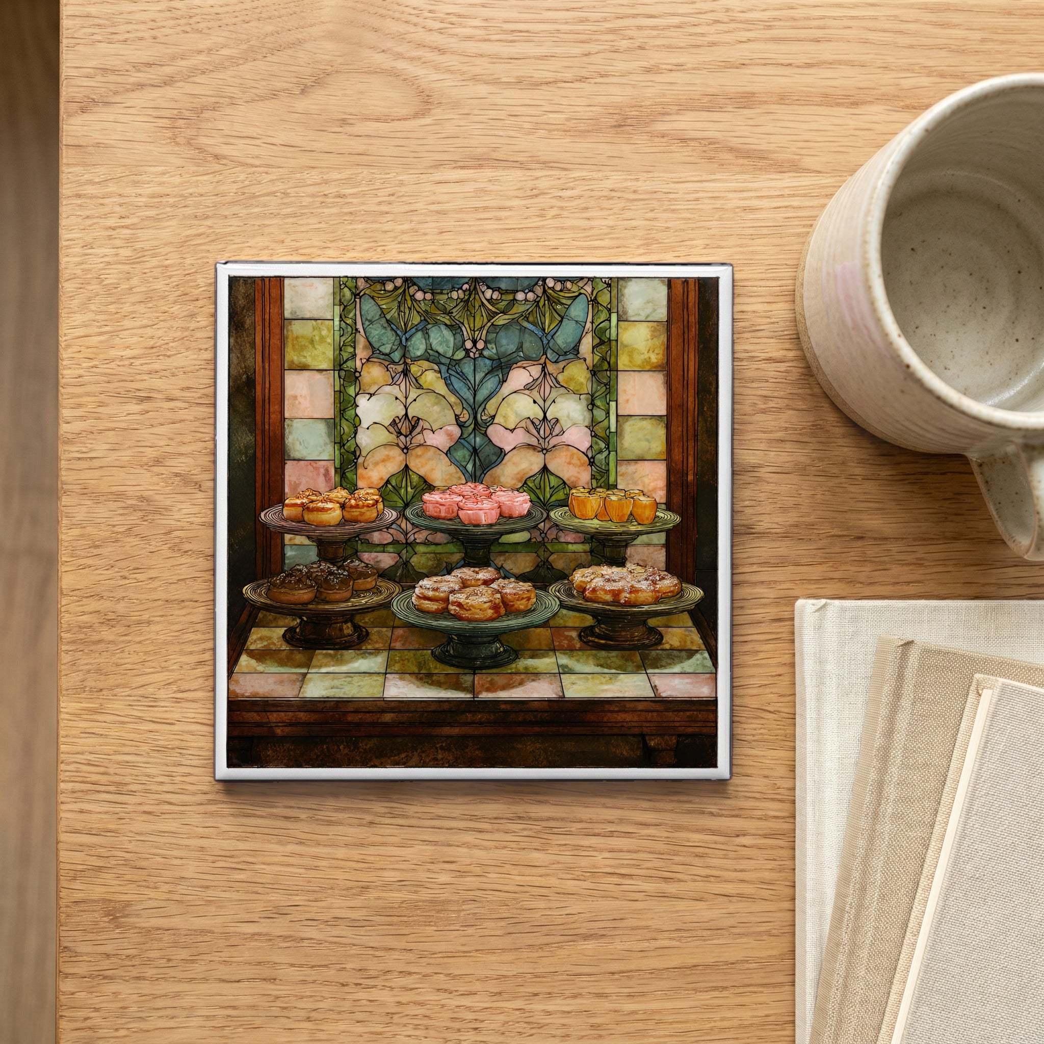 Spanish Pasteleria Window Napolitanas Ensaimadas on Tiered Trays — scale