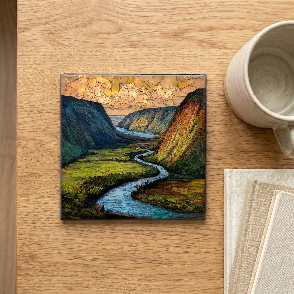 Waipio Overlook Big Island Ceramic Art Tile — scale