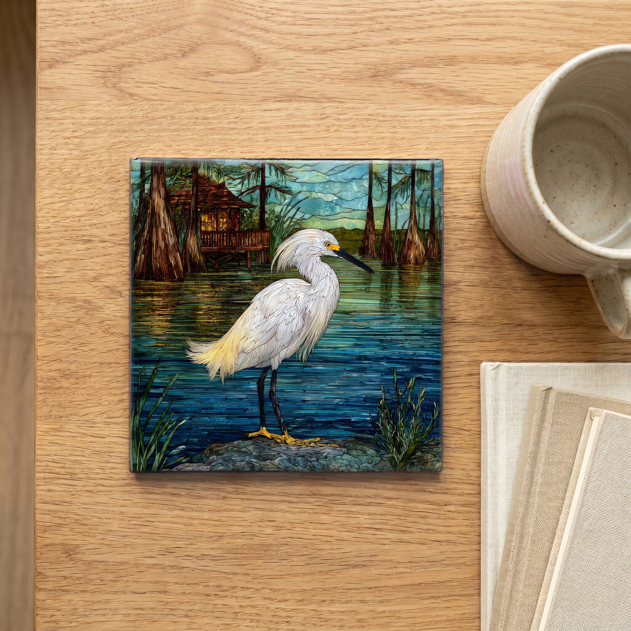a snowy egret stalking — scale