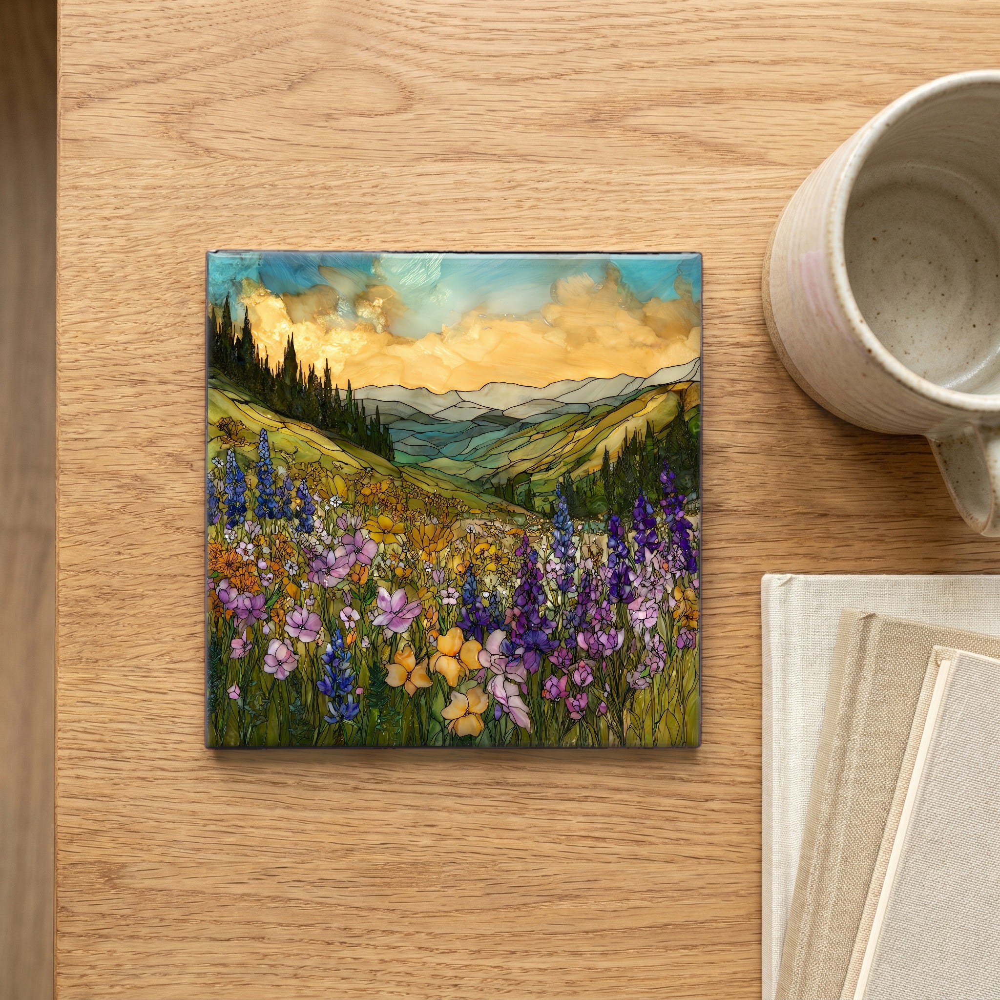 Wildflower super bloom Crested Butte Elk Range Ceramic Art Tile — scale