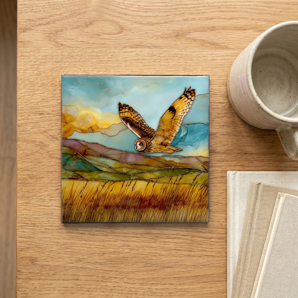Pueo Owl Maui Ceramic Art Tile — scale