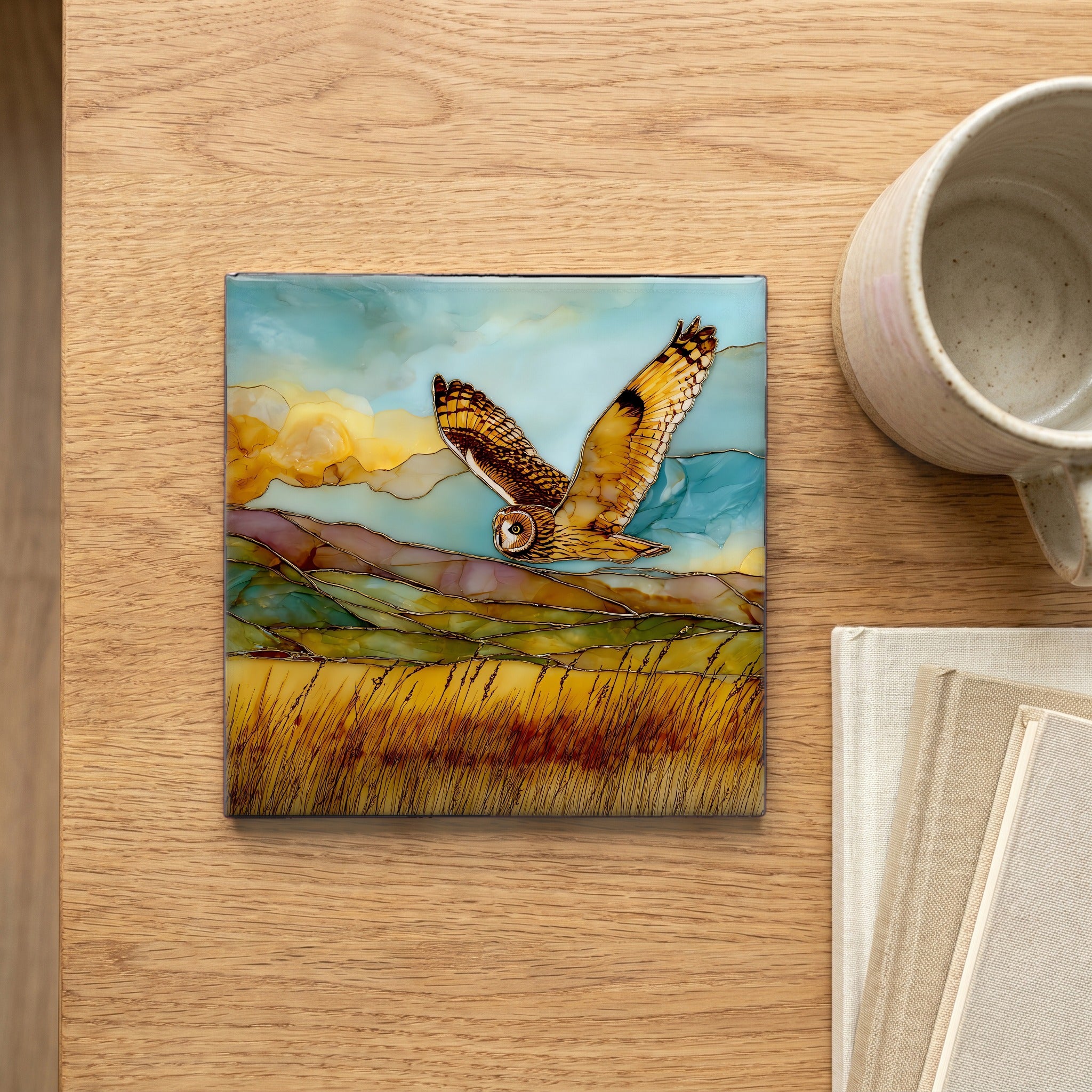 Pueo Owl Maui Ceramic Art Tile — scale