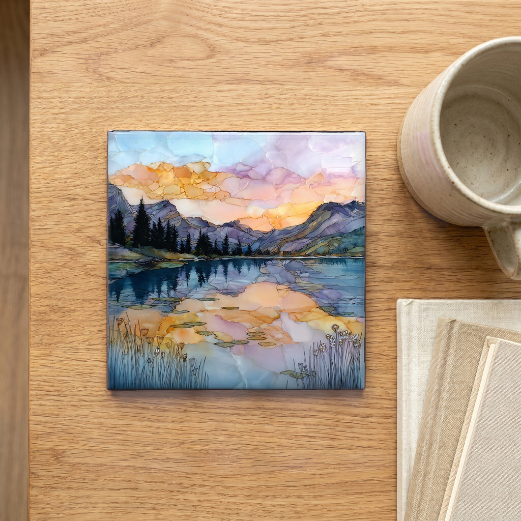 Sprague Lake reflection Rocky Mountain National Park Ceramic Art Tile — scale