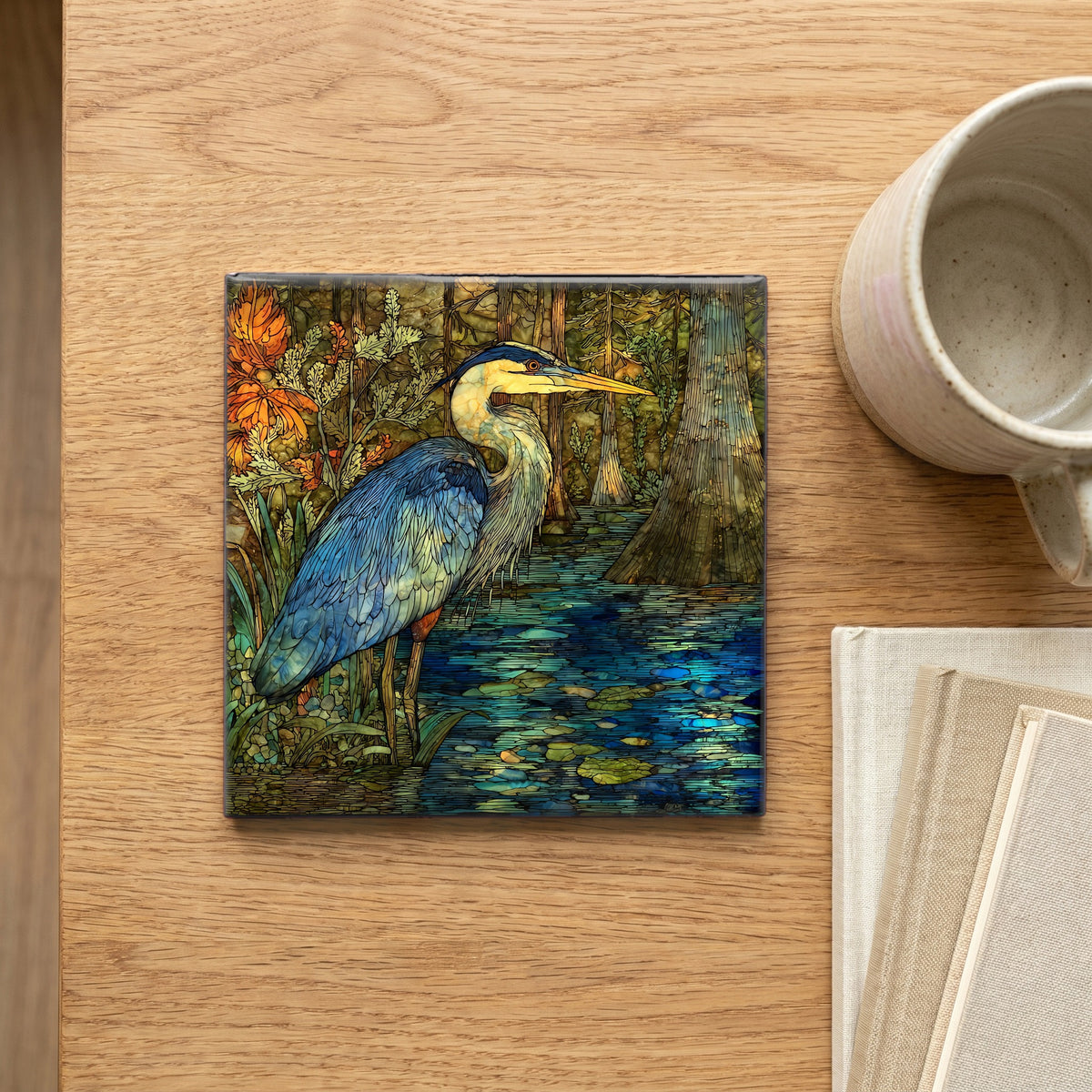 a great blue heron stalking the — scale