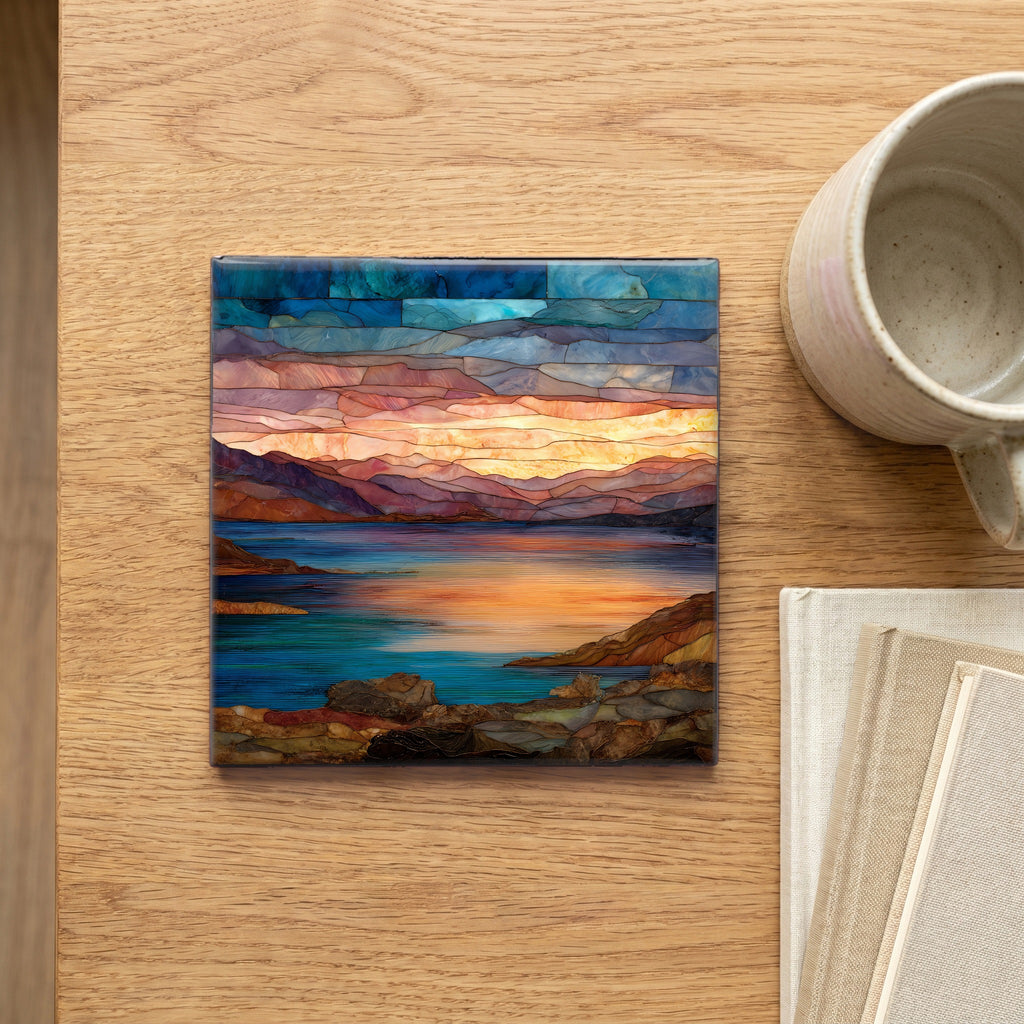 Blue Mesa Reservoir sunset Ceramic Art Tile — scale