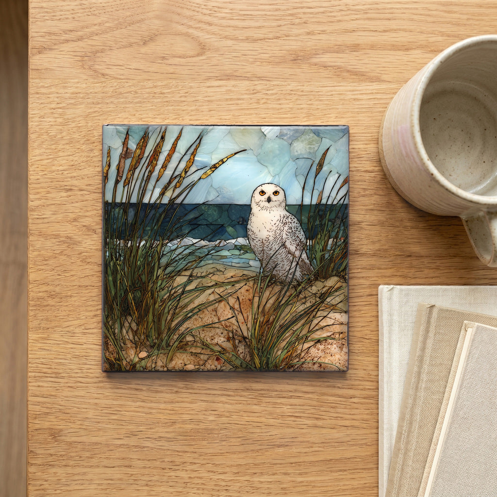 a snowy owl on a wind-shaped — scale