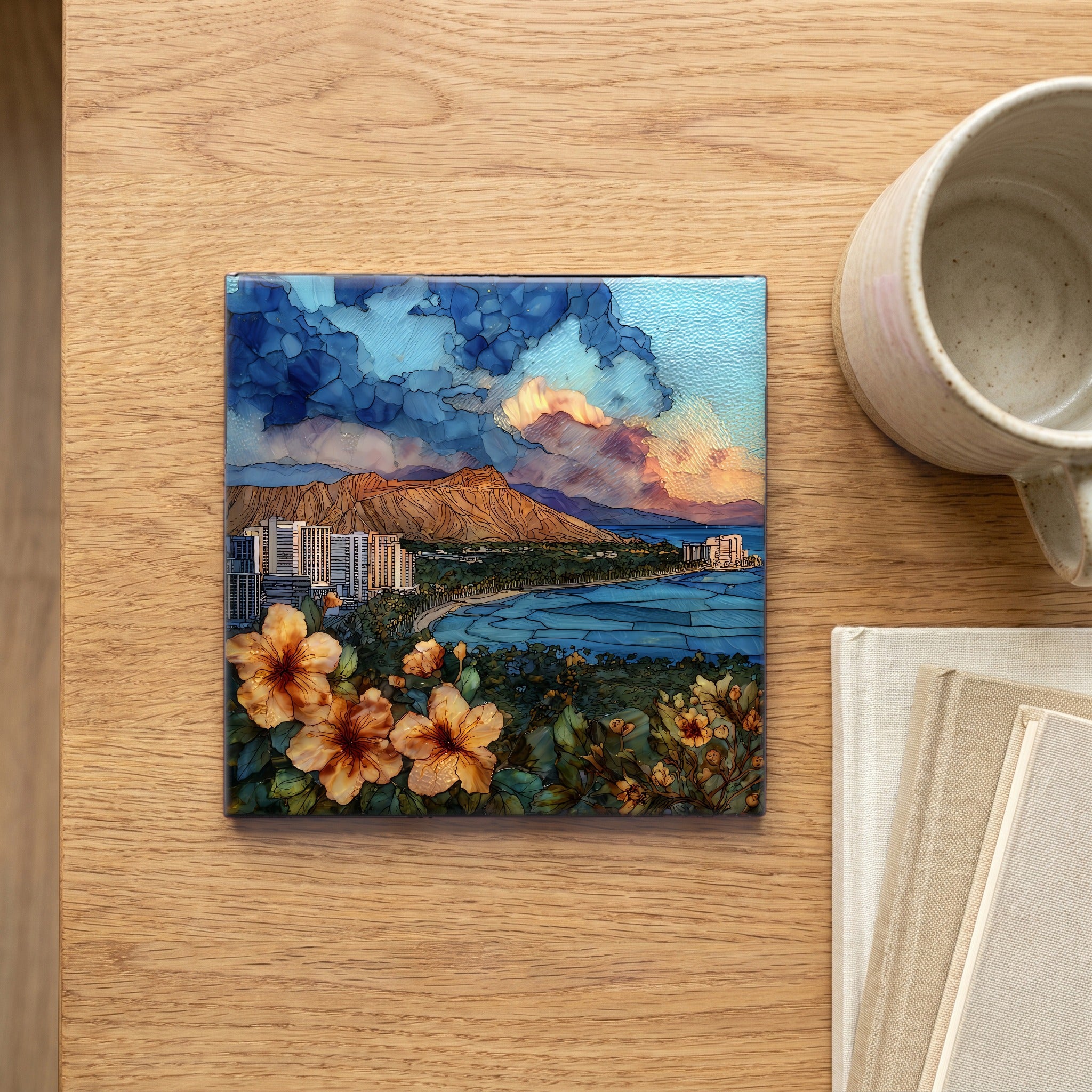 Diamond Head Summit Oahu Ceramic Art Tile — scale