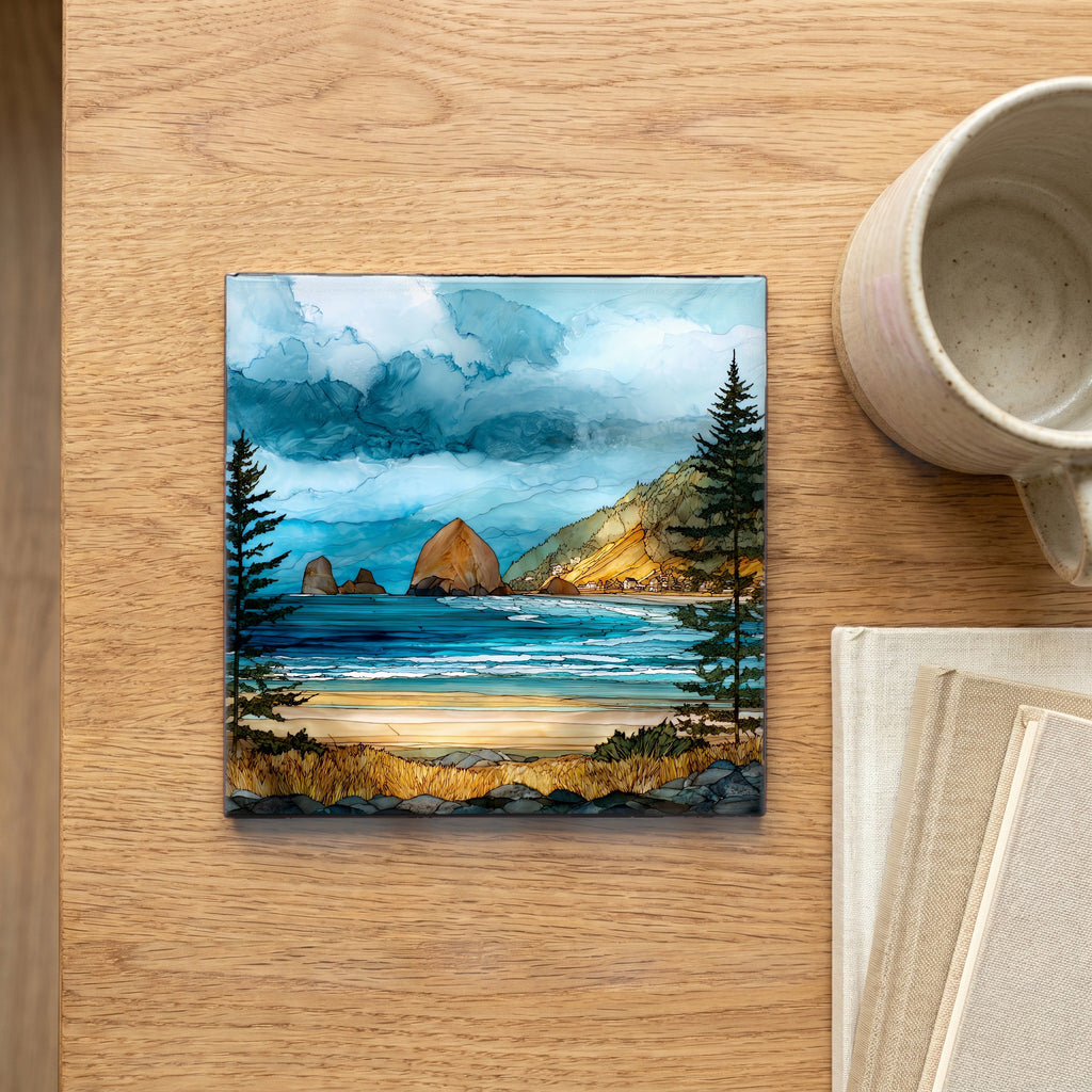 Cannon Beach village stretching — scale