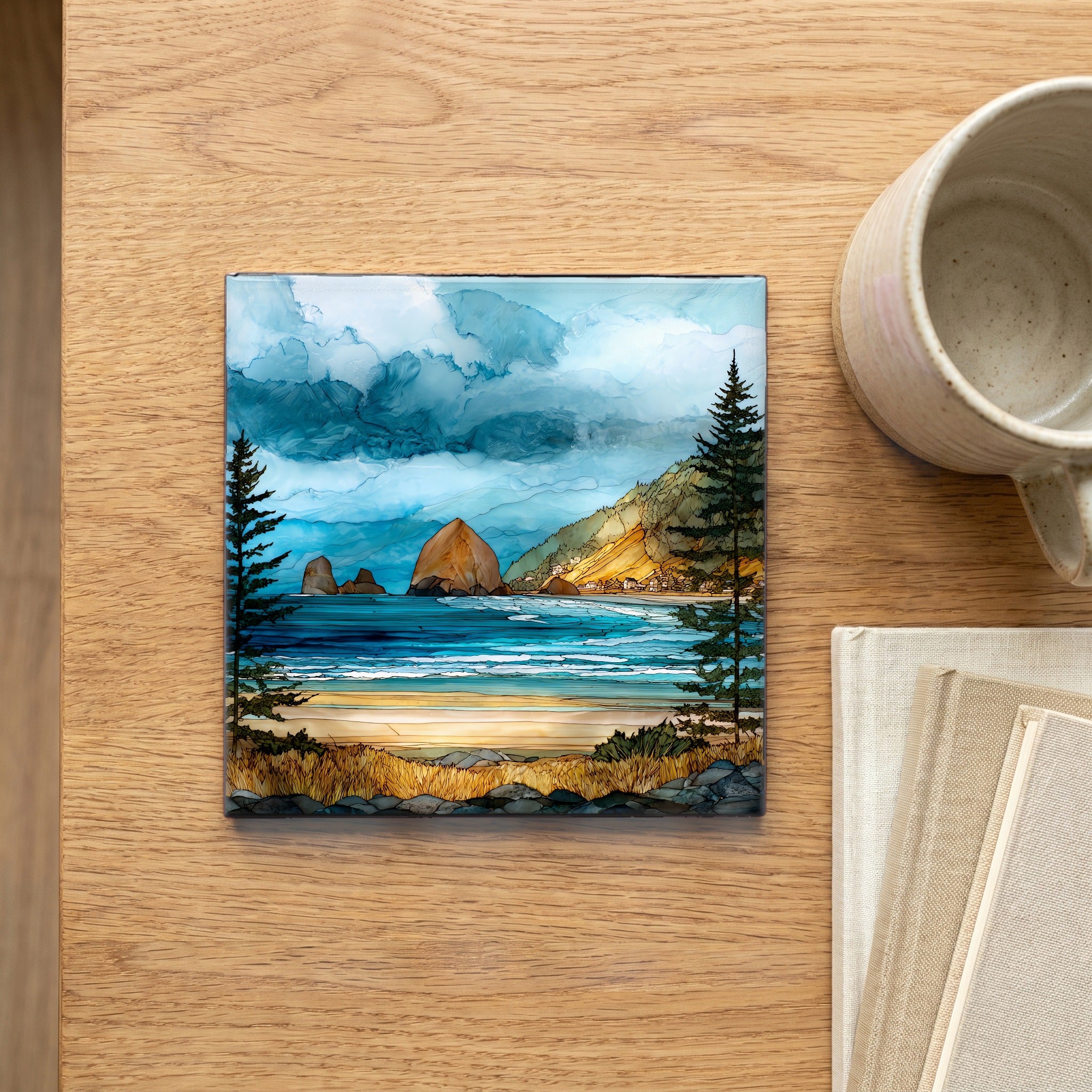 Cannon Beach village stretching — scale