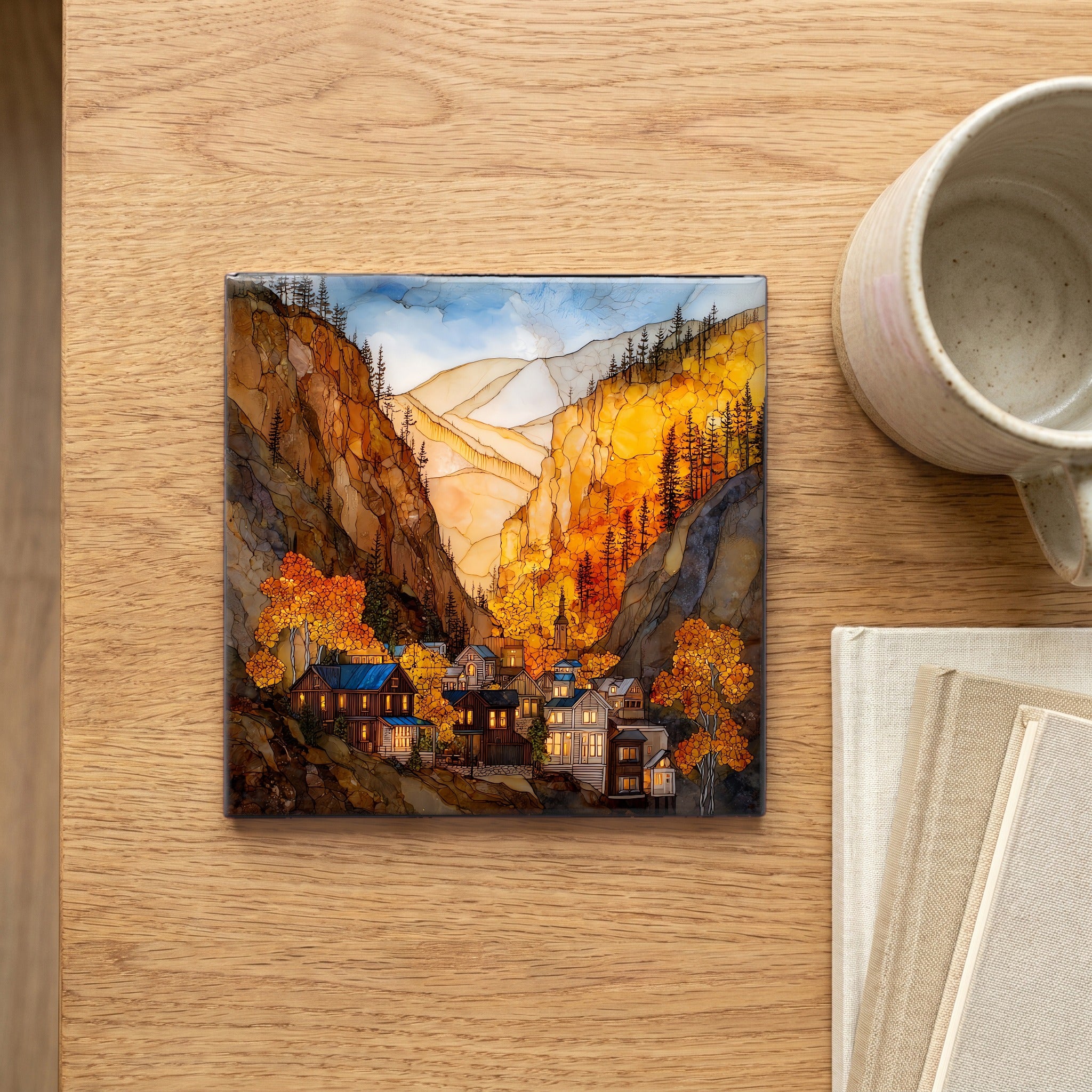 Ouray box-canyon town San Juans Ceramic Art Tile — scale