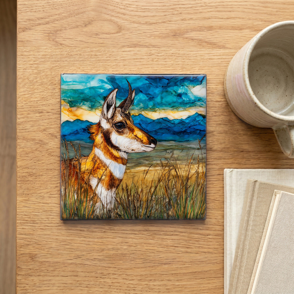 a pronghorn buck alert on the — scale