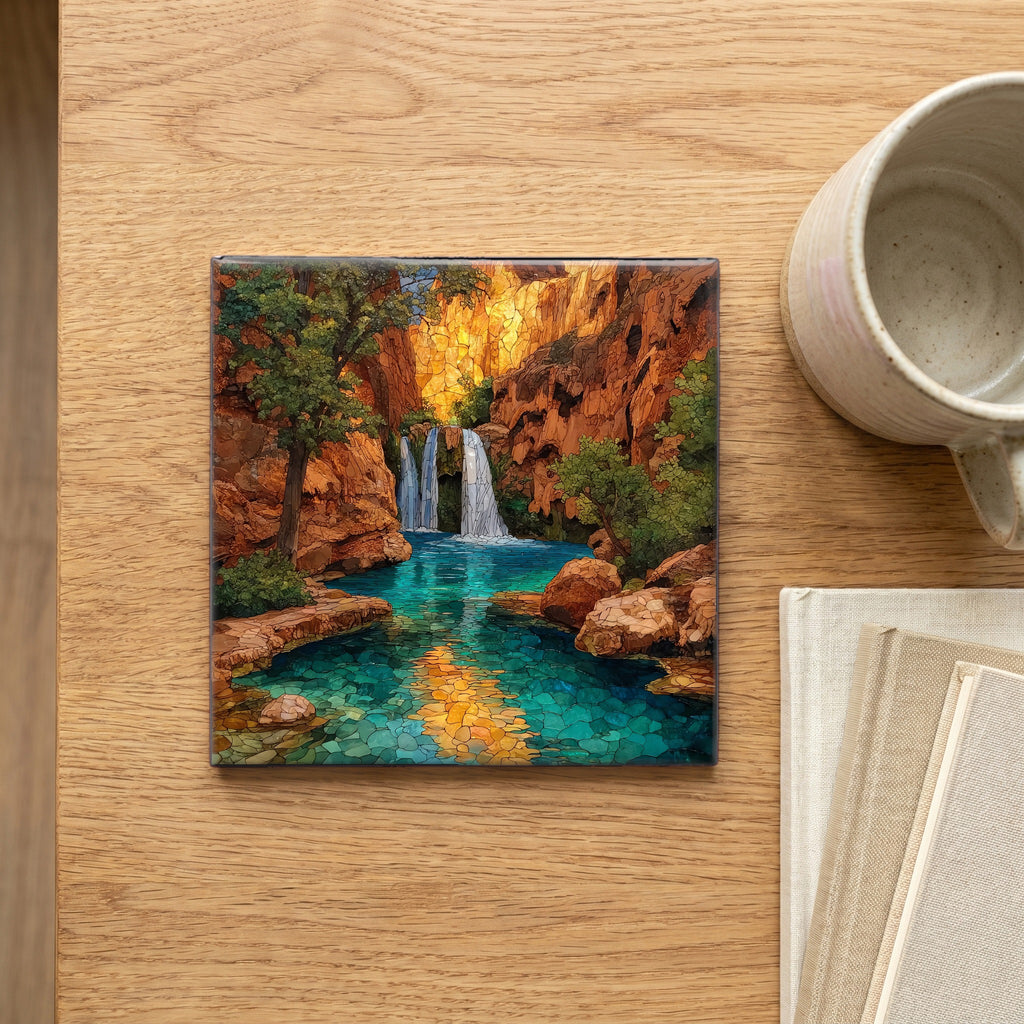 Havasu Falls against its red sandstone — scale