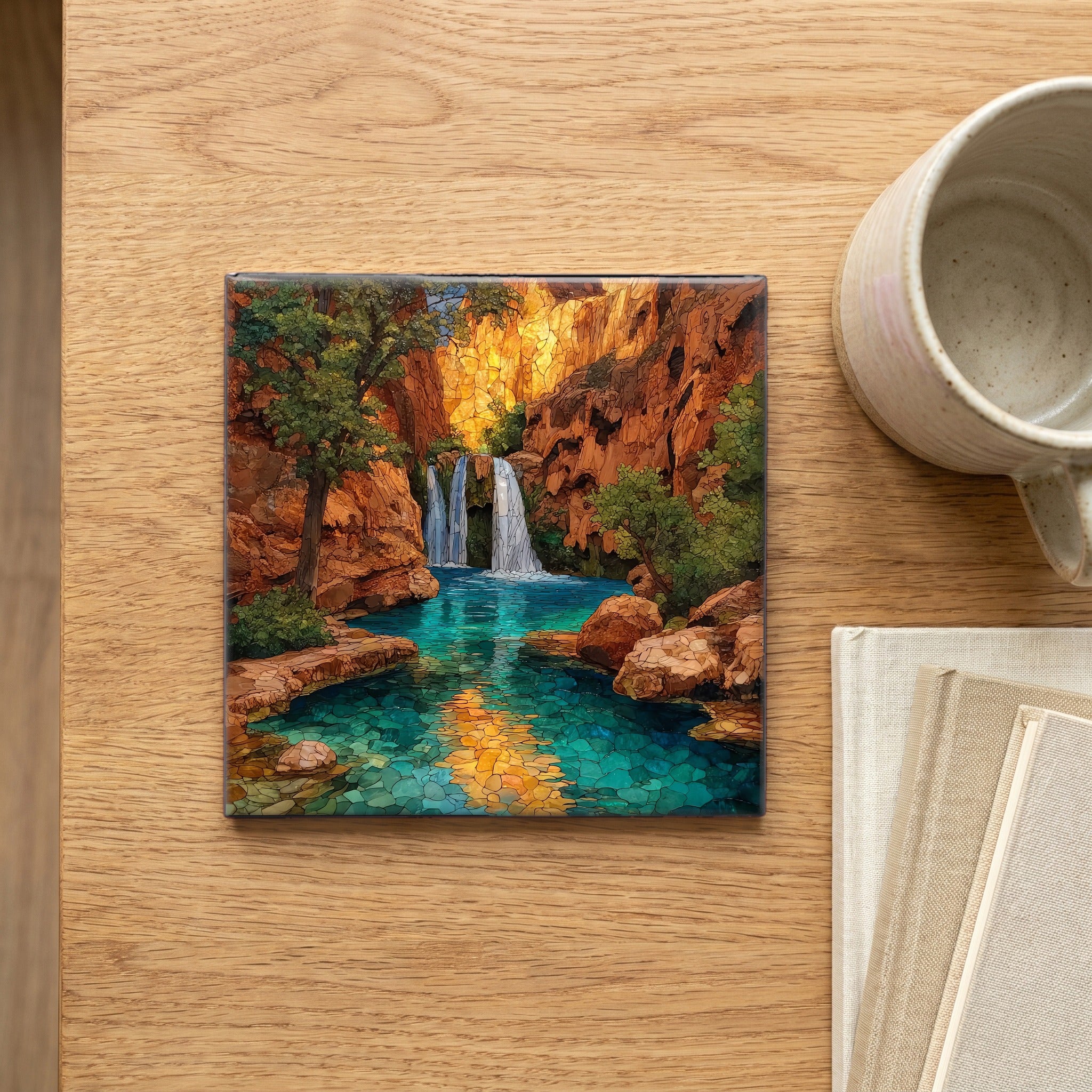 Havasu Falls against its red sandstone — scale