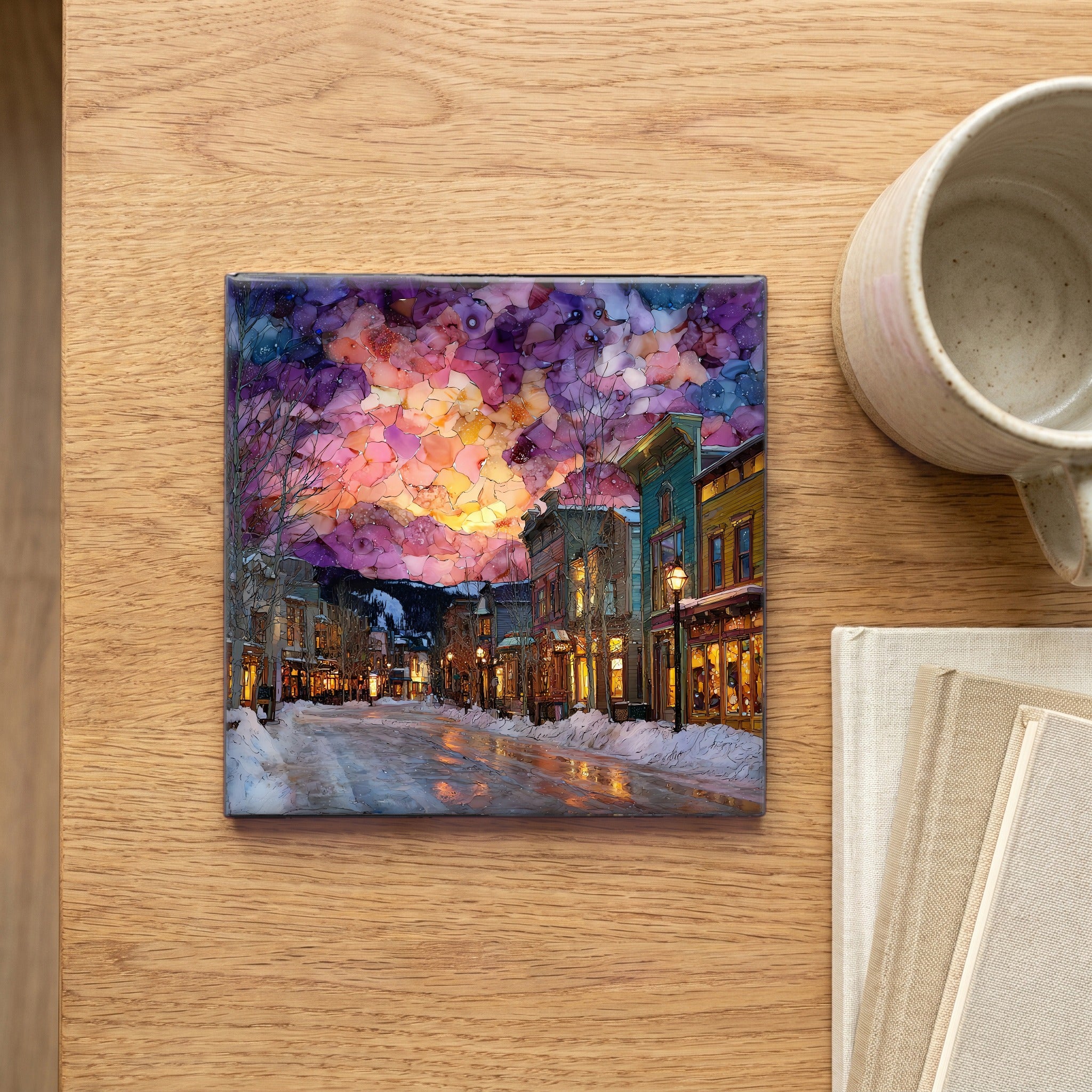 Breckenridge Main Street winter Tenmile Range Ceramic Art Tile — scale