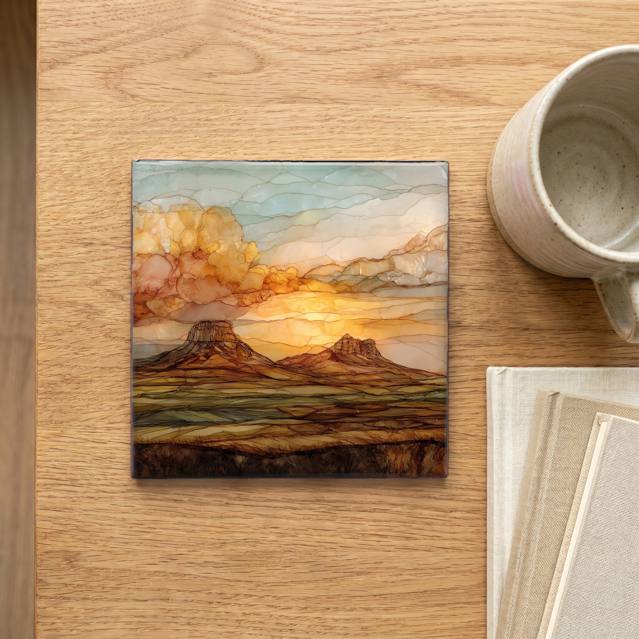 Pawnee Buttes on the plains Ceramic Art Tile — scale