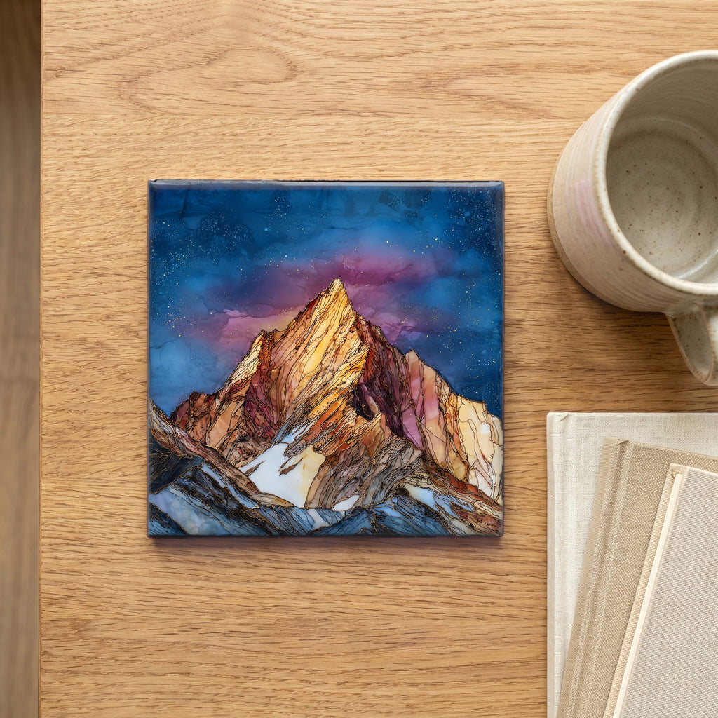 Snowy Mount Sneffels alpenglow San Juans Ceramic Art Tile — scale