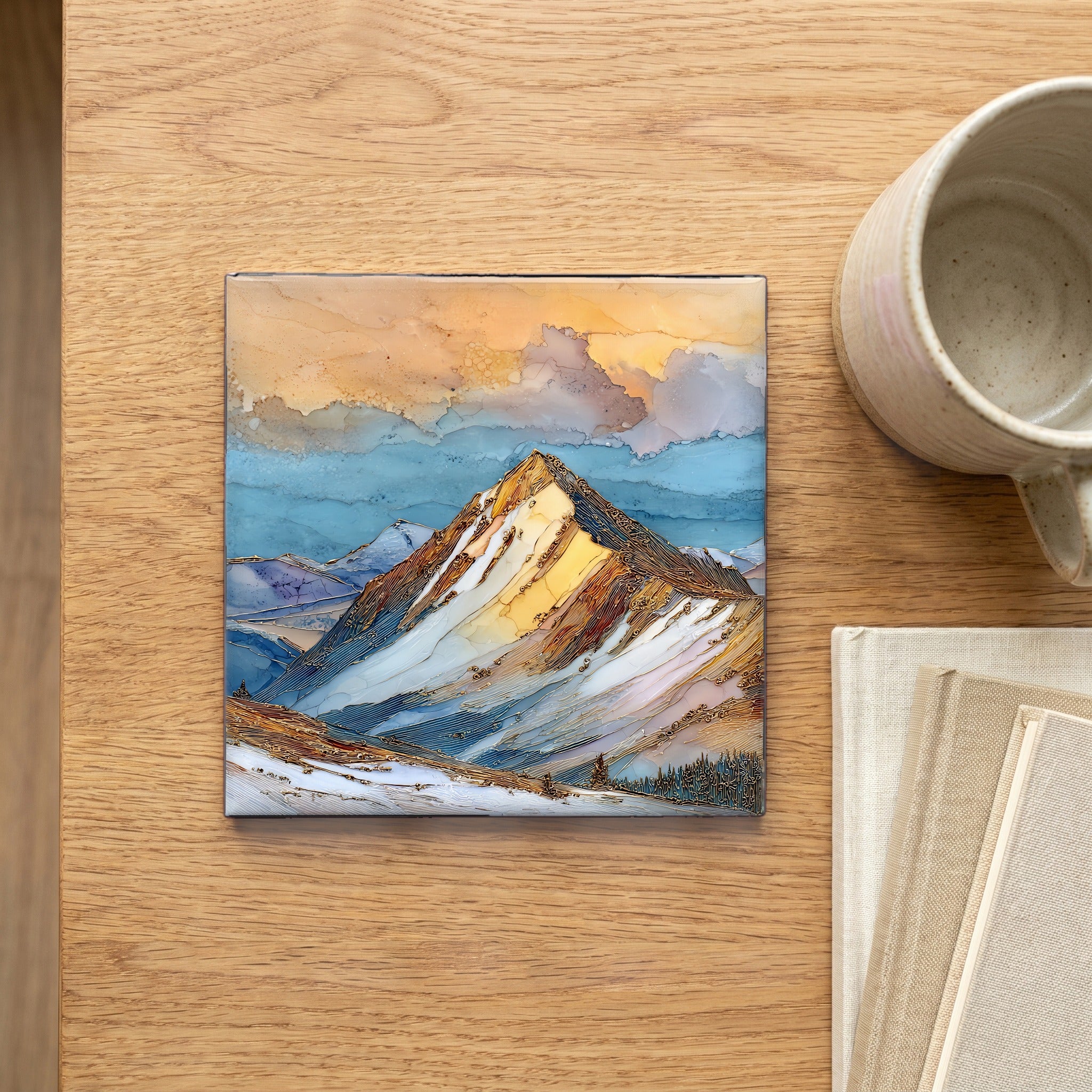 Quandary Peak in winter Tenmile Range Ceramic Art Tile — scale