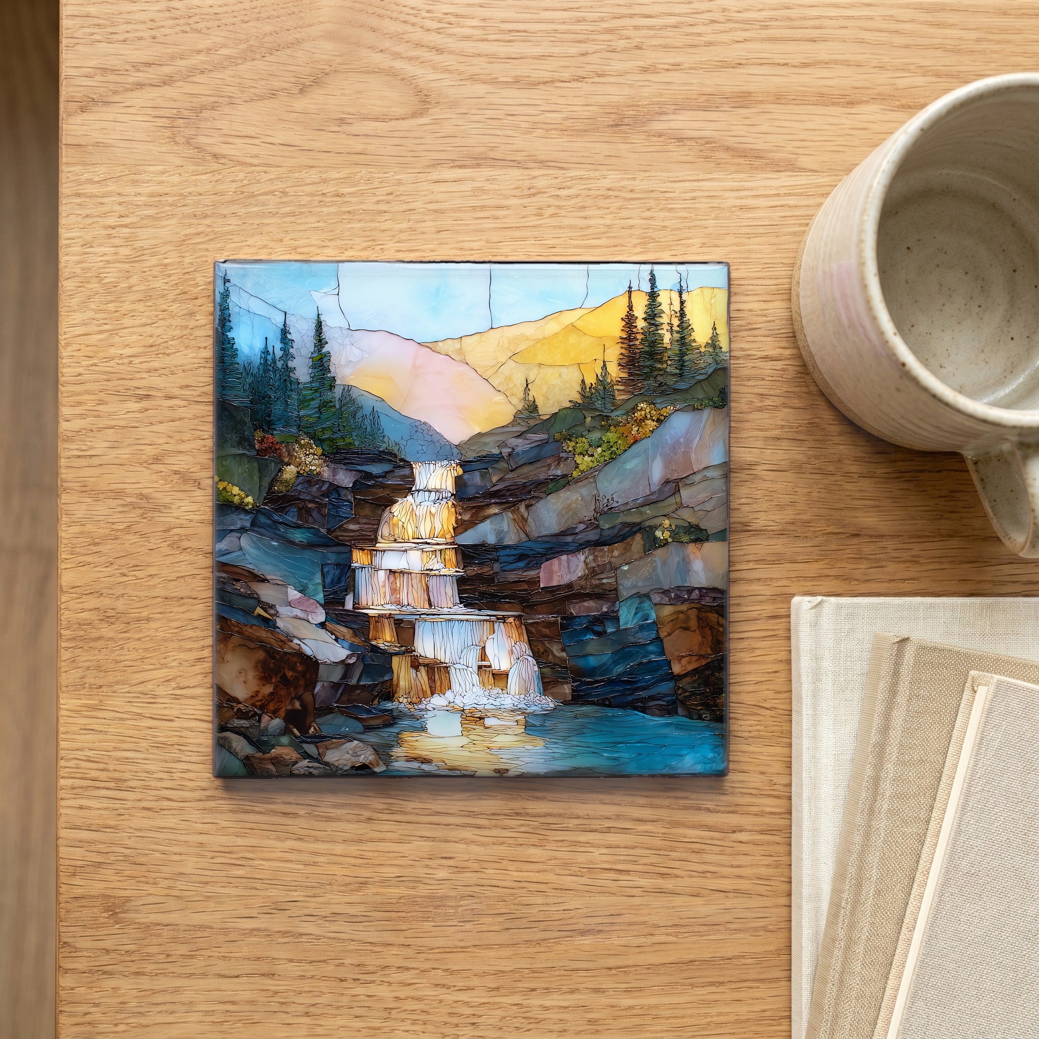 Alberta Falls Rocky Mountain National Park Ceramic Art Tile — scale