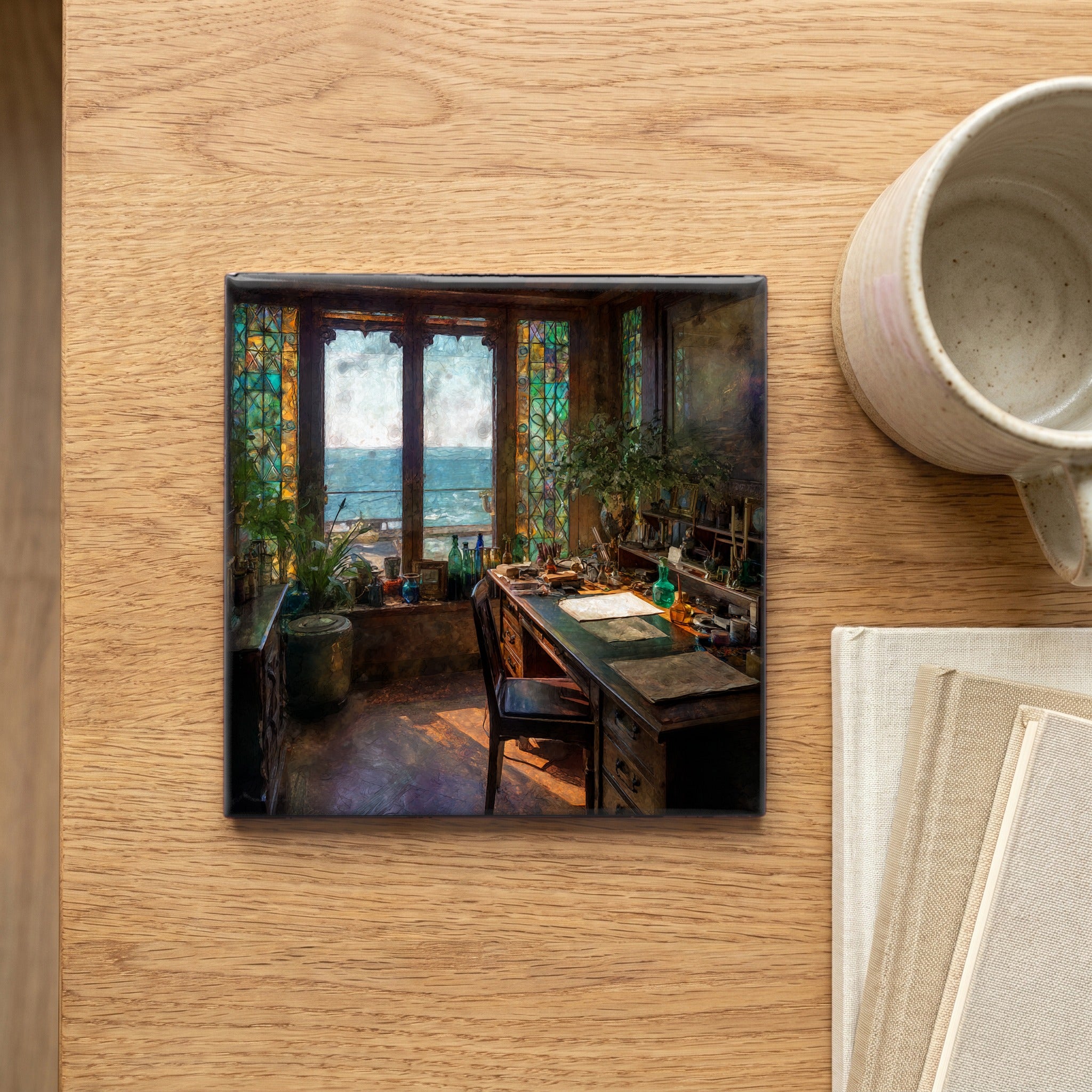 Cau Ferrat Museum Studio Interior Painted Glass a Writer S Desk by the Sea Windo — scale