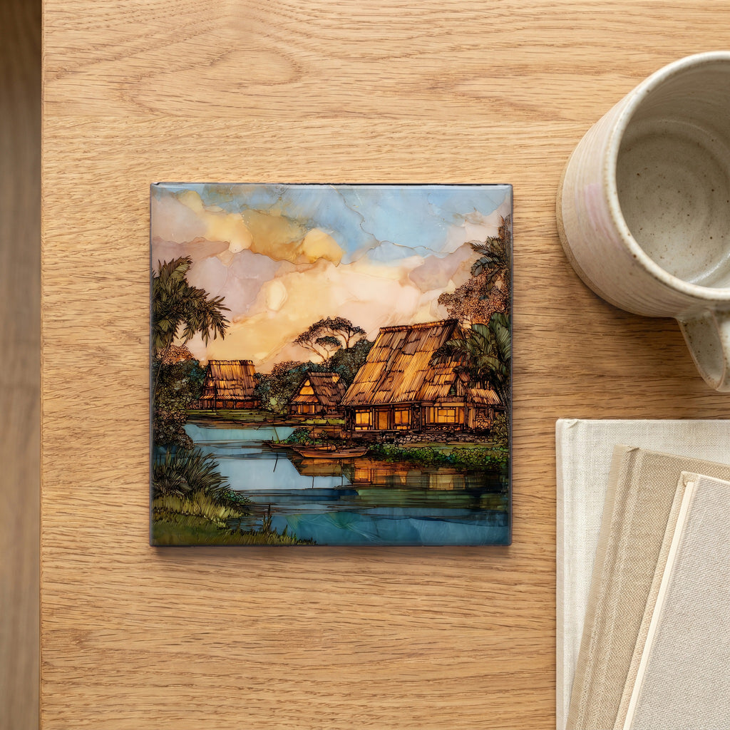 Kamokila Village Kauai Ceramic Art Tile — scale