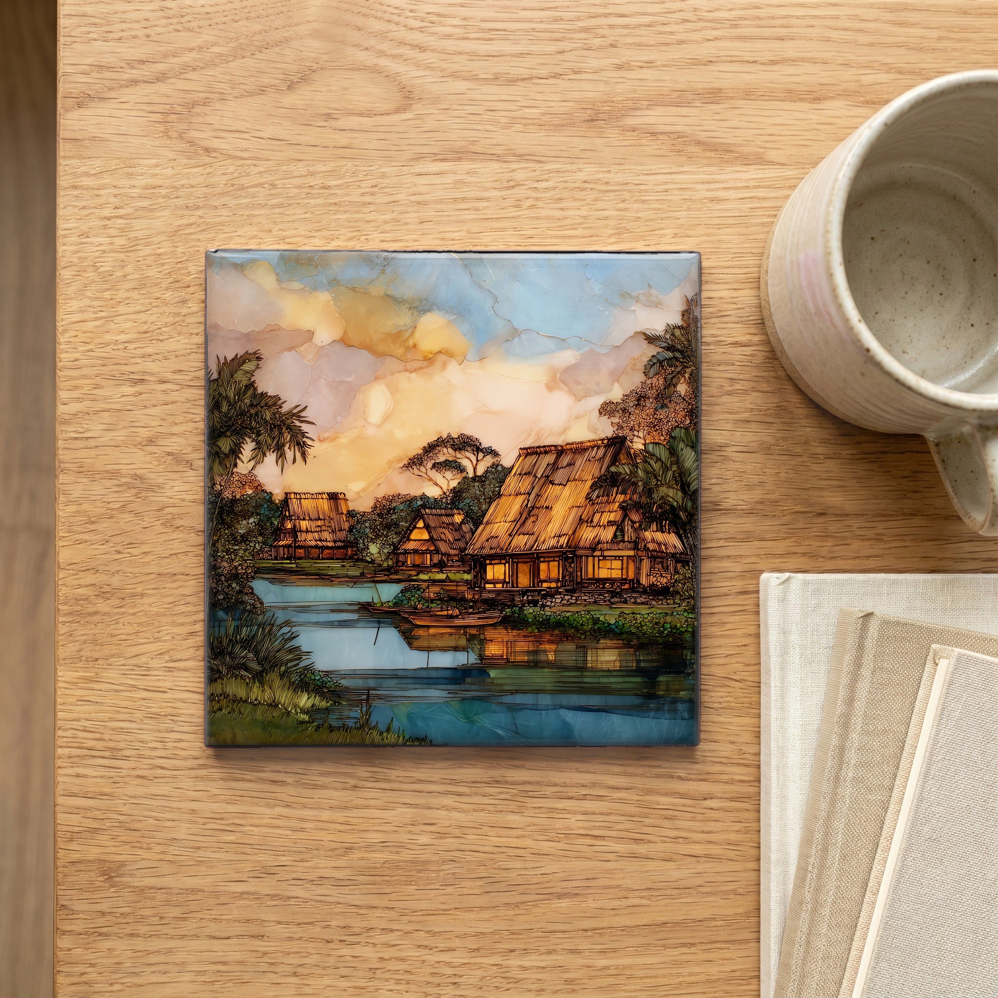 Kamokila Village Kauai Ceramic Art Tile — scale