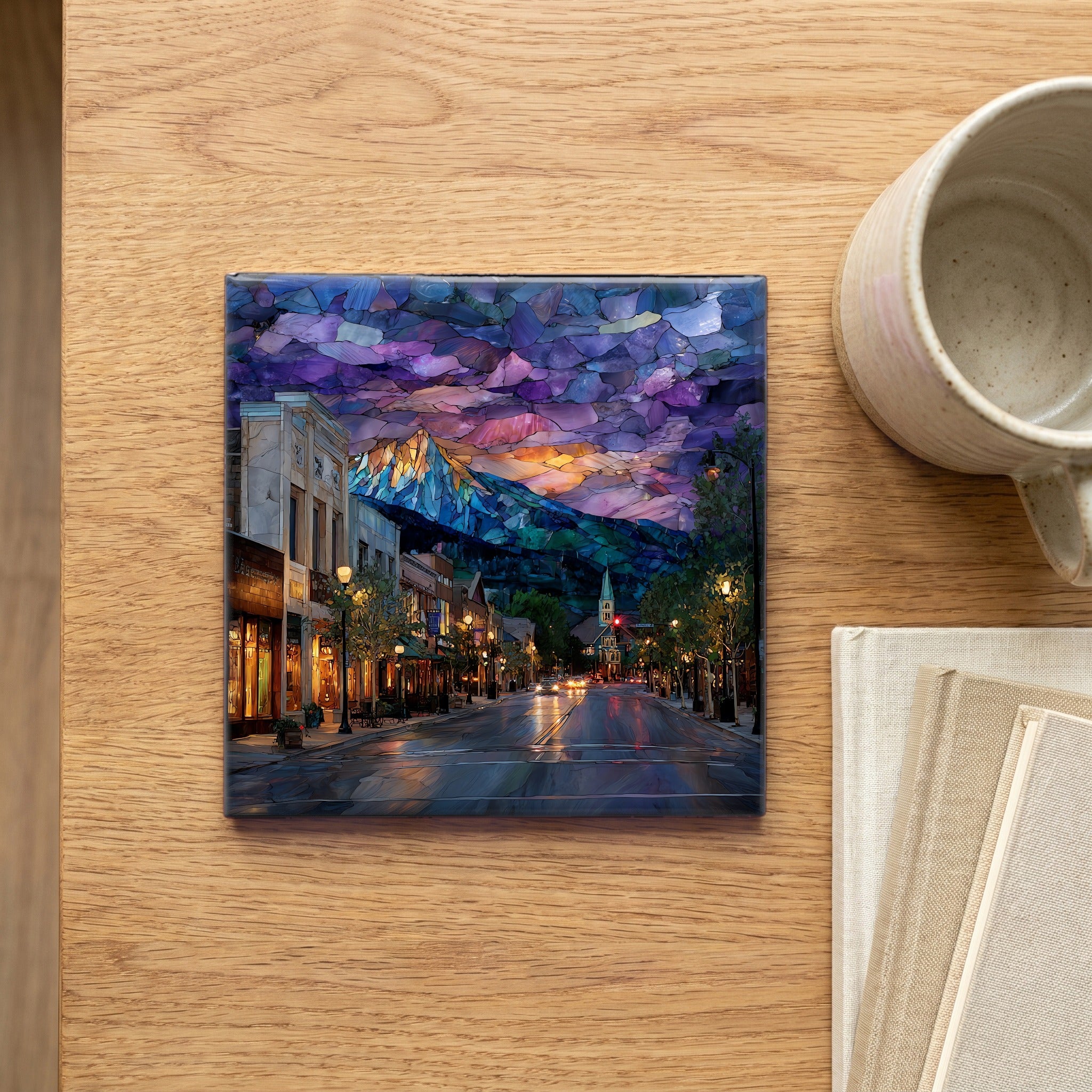 Estes Park downtown twilight Front Range Ceramic Art Tile — scale