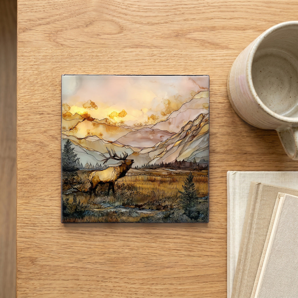 Moraine Park elk rut Rocky Mountain National Park Ceramic Art Tile — scale