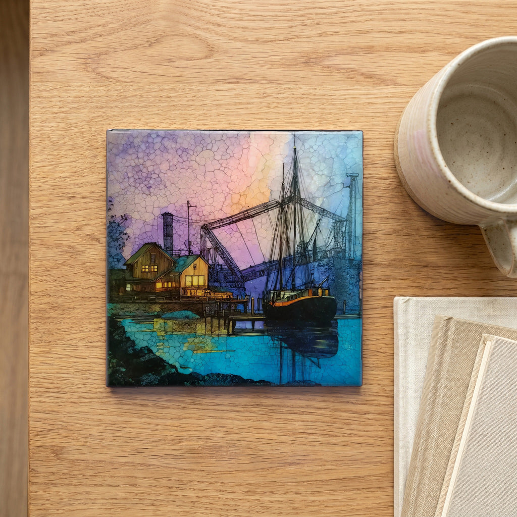 the Mystic drawbridge raised — scale