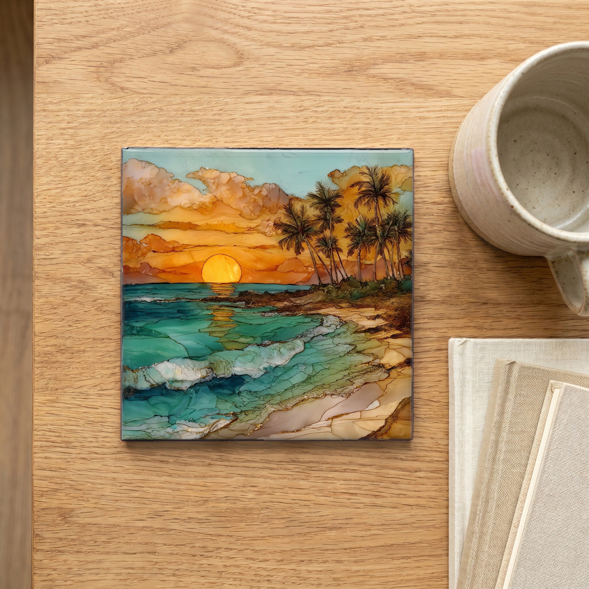 Sunset Beach Oahu Ceramic Art Tile — scale