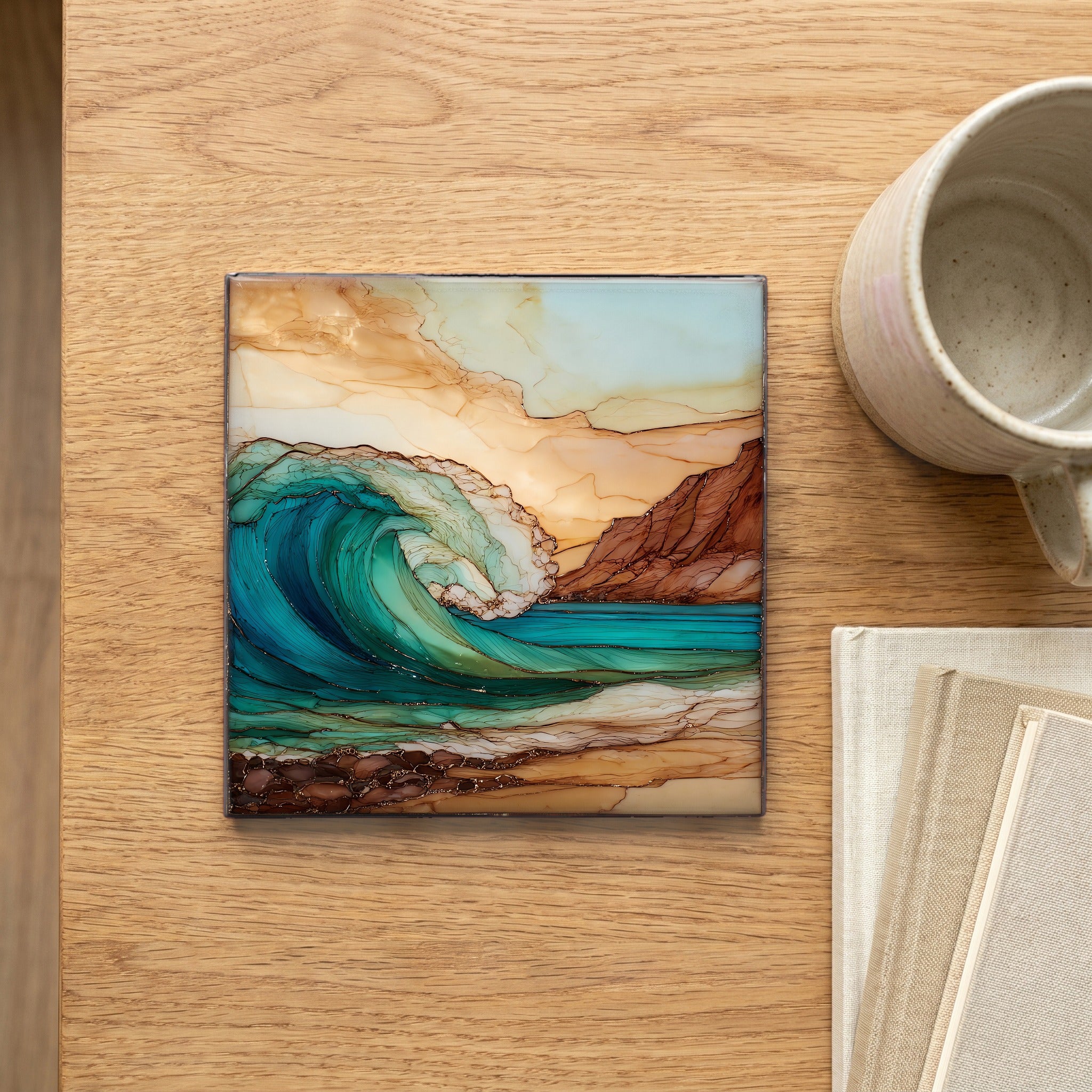 Sandy Beach Oahu Ceramic Art Tile — scale