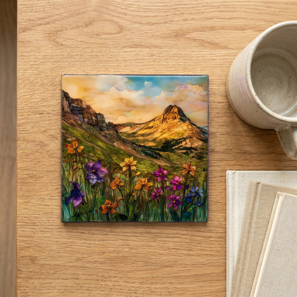 Yankee Boy Basin wildflowers San Juans Ceramic Art Tile — scale