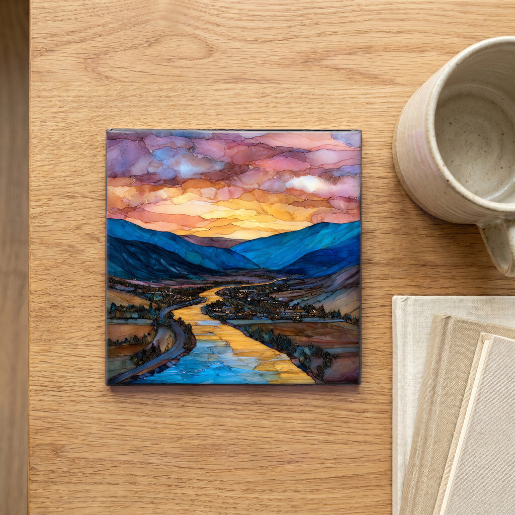 Steamboat Springs at sunset Yampa Valley Ceramic Art Tile — scale