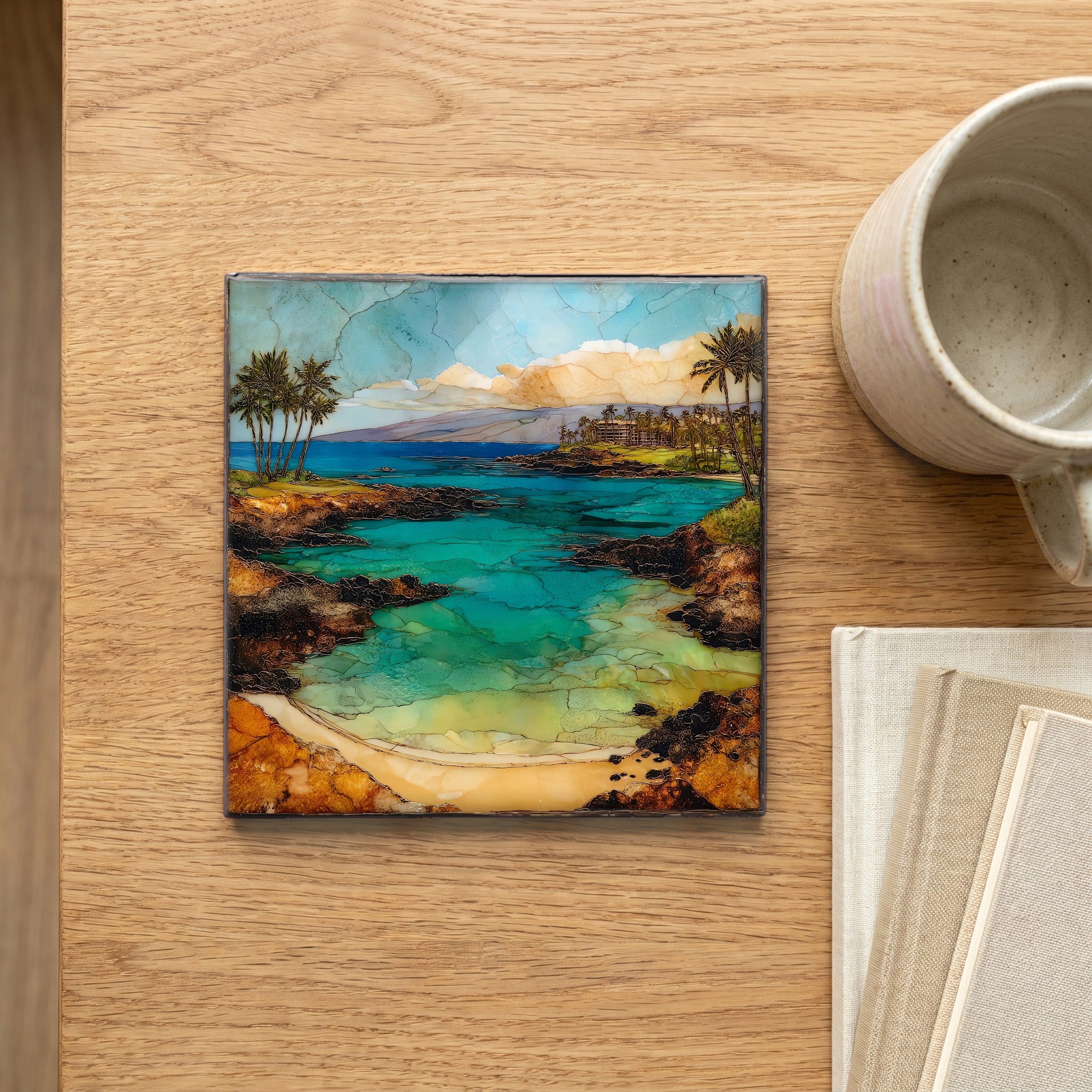 Kapalua Bay Maui Ceramic Art Tile — scale