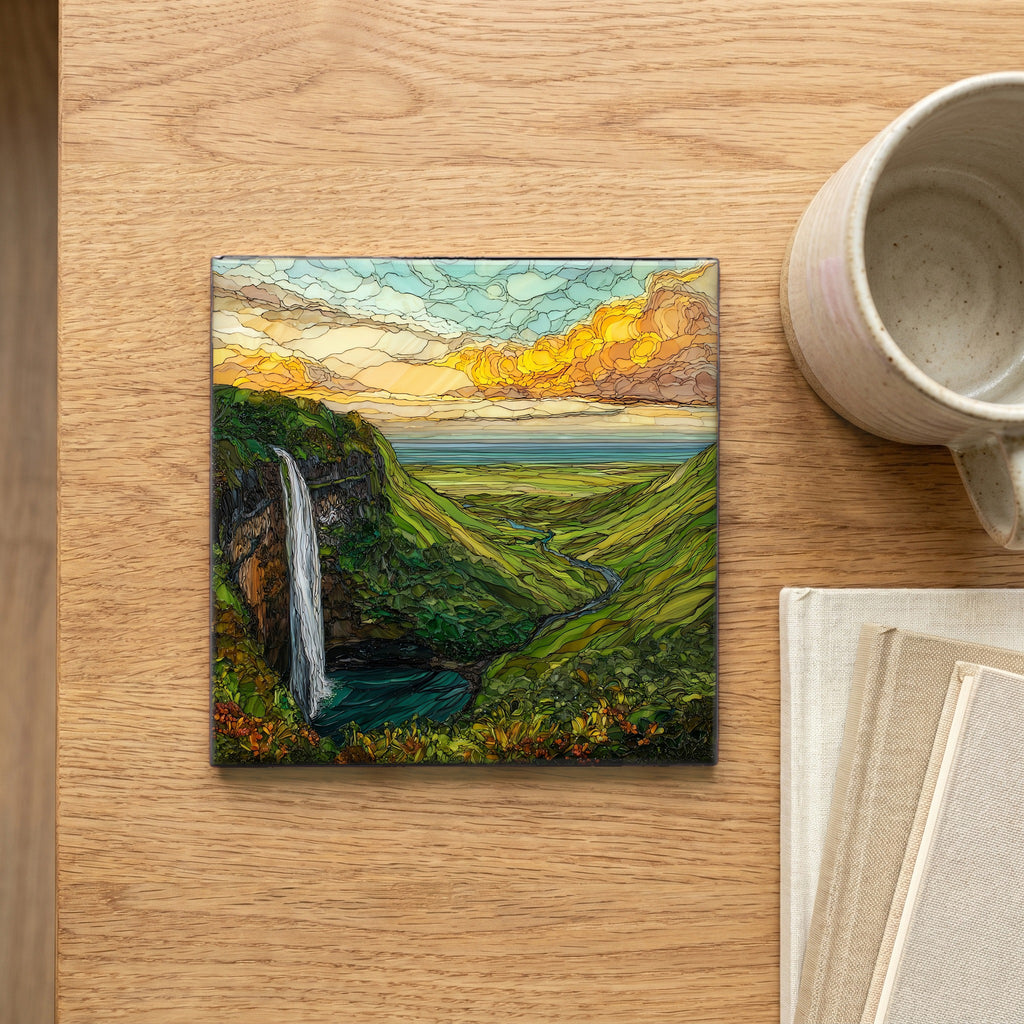 Opaekaa Falls Kauai Ceramic Art Tile — scale