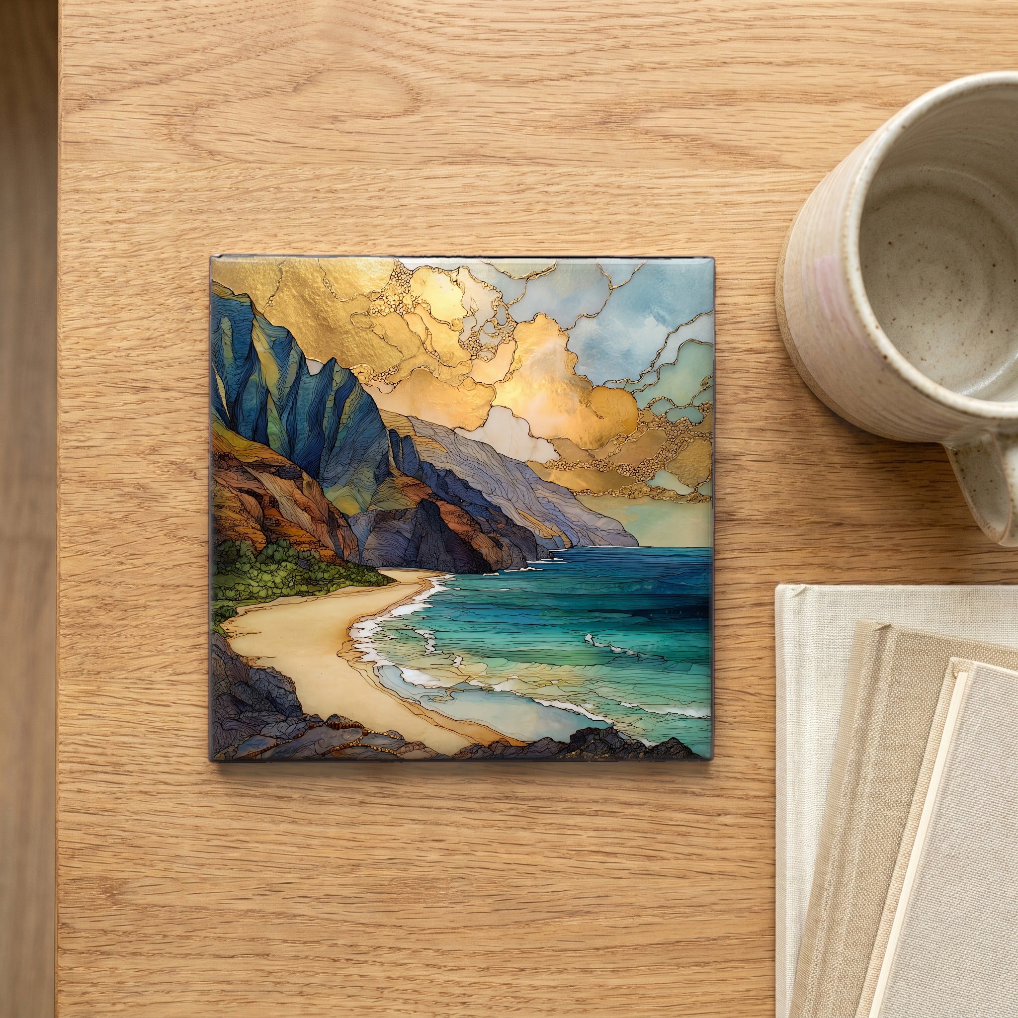Kalalau Beach Kauai Ceramic Art Tile — scale