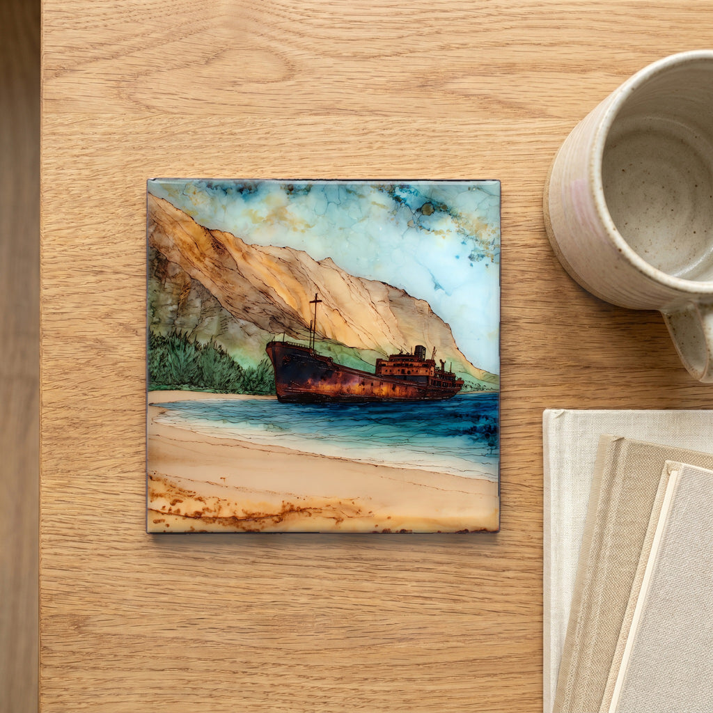 Shipwreck Beach Lanai Ceramic Art Tile — scale